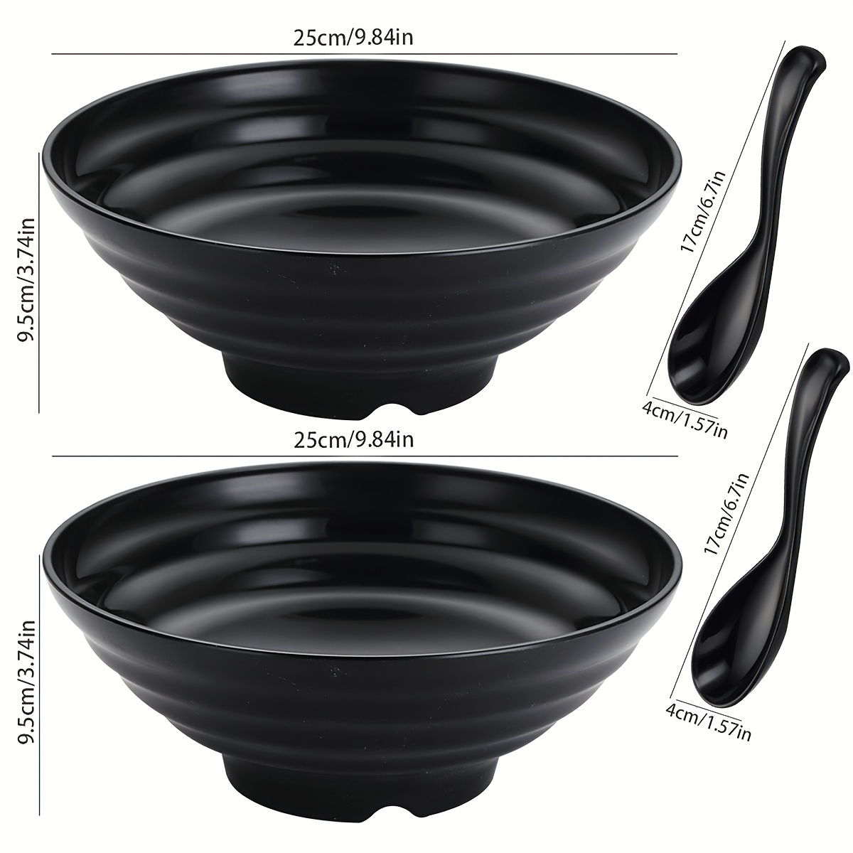 ramen bowl set with 2 bowls 2 spoons unbreakable   bowls dishwasher microwave safe tableware spoon noodle bowl kitchen bowl lightweight   mixing bowls plastic bowls large bowls snack bowls cereal bowls black