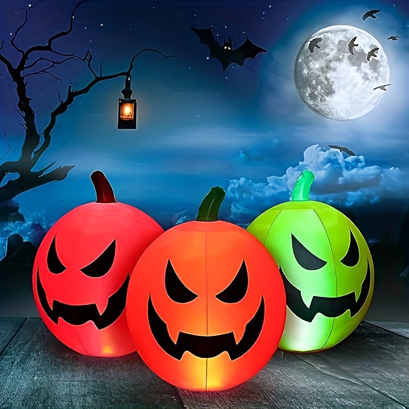 1pc Halloween Inflatable Pumpkin With RGB LED Lights, 24 Inch Halloween Inflatable Pumpkin With 16 Color LED Lights And Remote Controller, Halloween Inflatable Light Up Pumpkin Outdoor Decoration