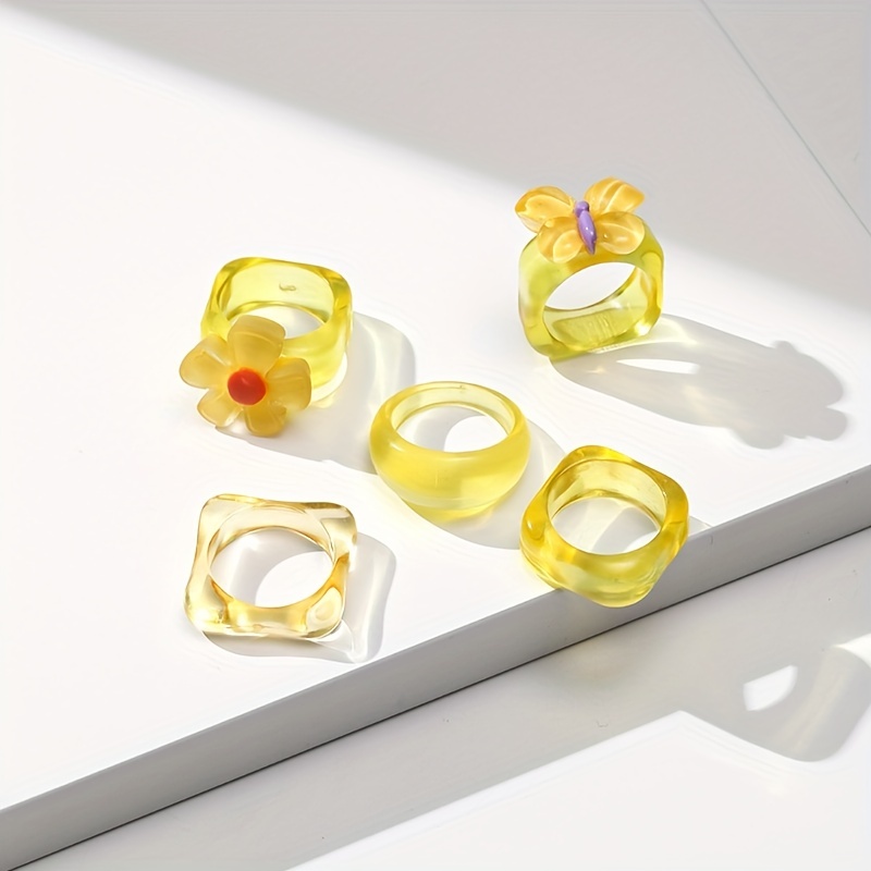 Acrylic Resin Rings Cute Trendy Rings Colorful Rings Plastic Resin  Stackable Chunky Ring set for Women Girls