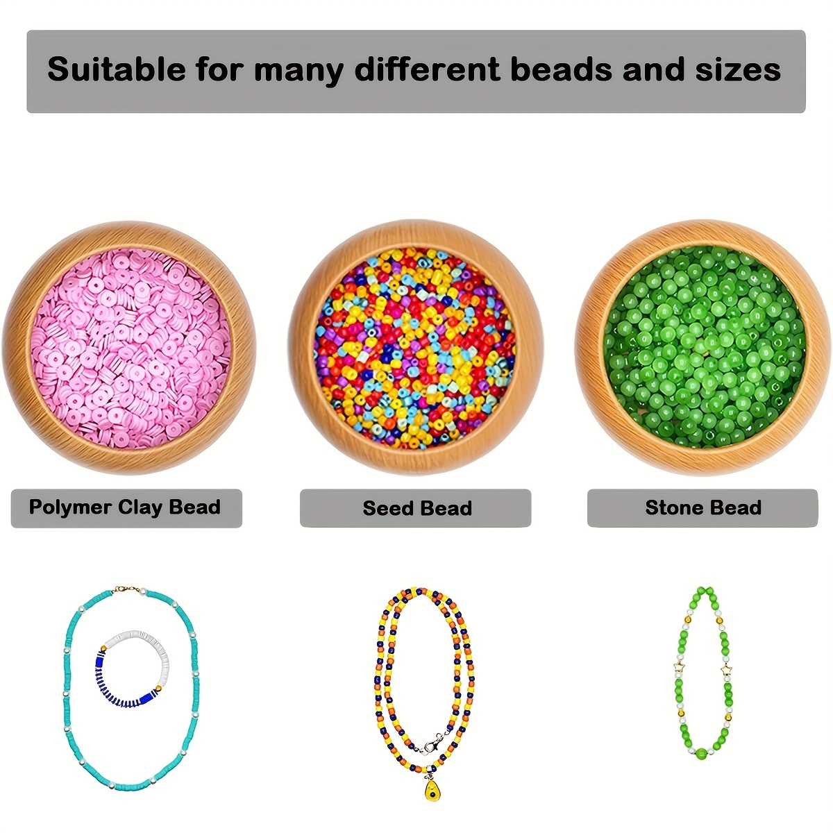 Wooden Bead Spinner with 2 Beading Needles & 500 Beads