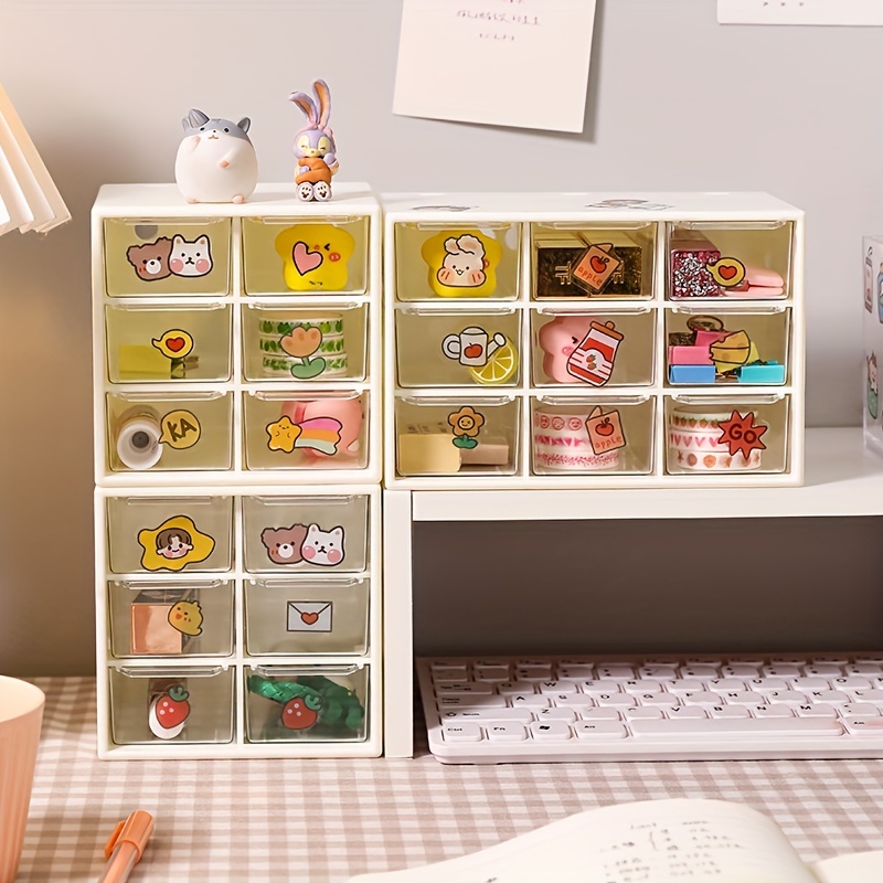 Mini Plastic Storage Organizer And Cute Stickers, Mini Drawer