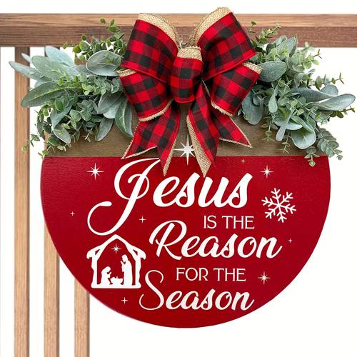 1pc, Jesus Is The Reason For The Season Sign For Front Door, Christmas Welcome Sign Door Sign Hanging Decoration Christmas Decoration, Scene Decor, Festivals Decor, Room Decor, Home Decor, Offices Decor, Theme Party Decor, Christmas Decor
