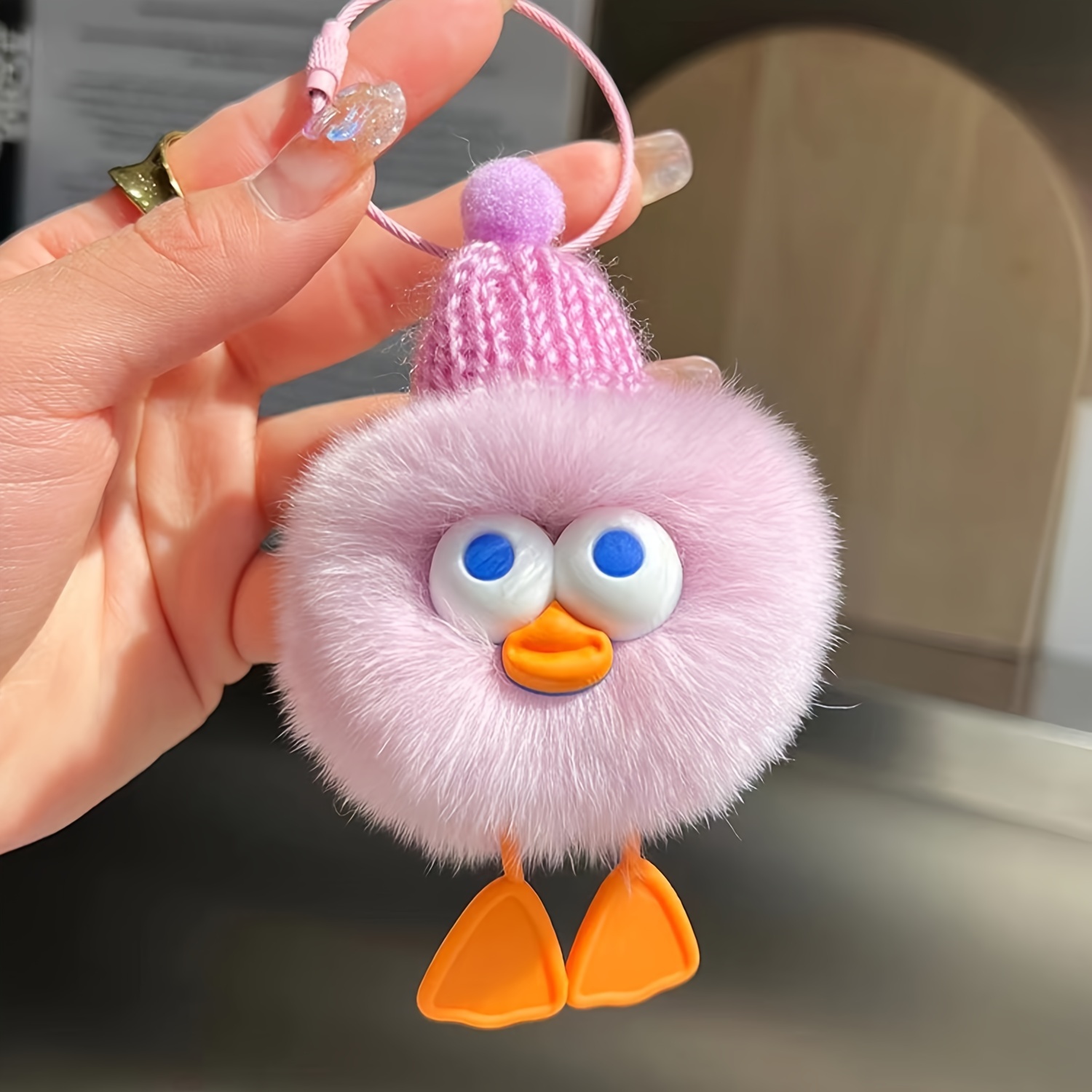 Fuzzy Mini Backpack Keychain - Blush Pink