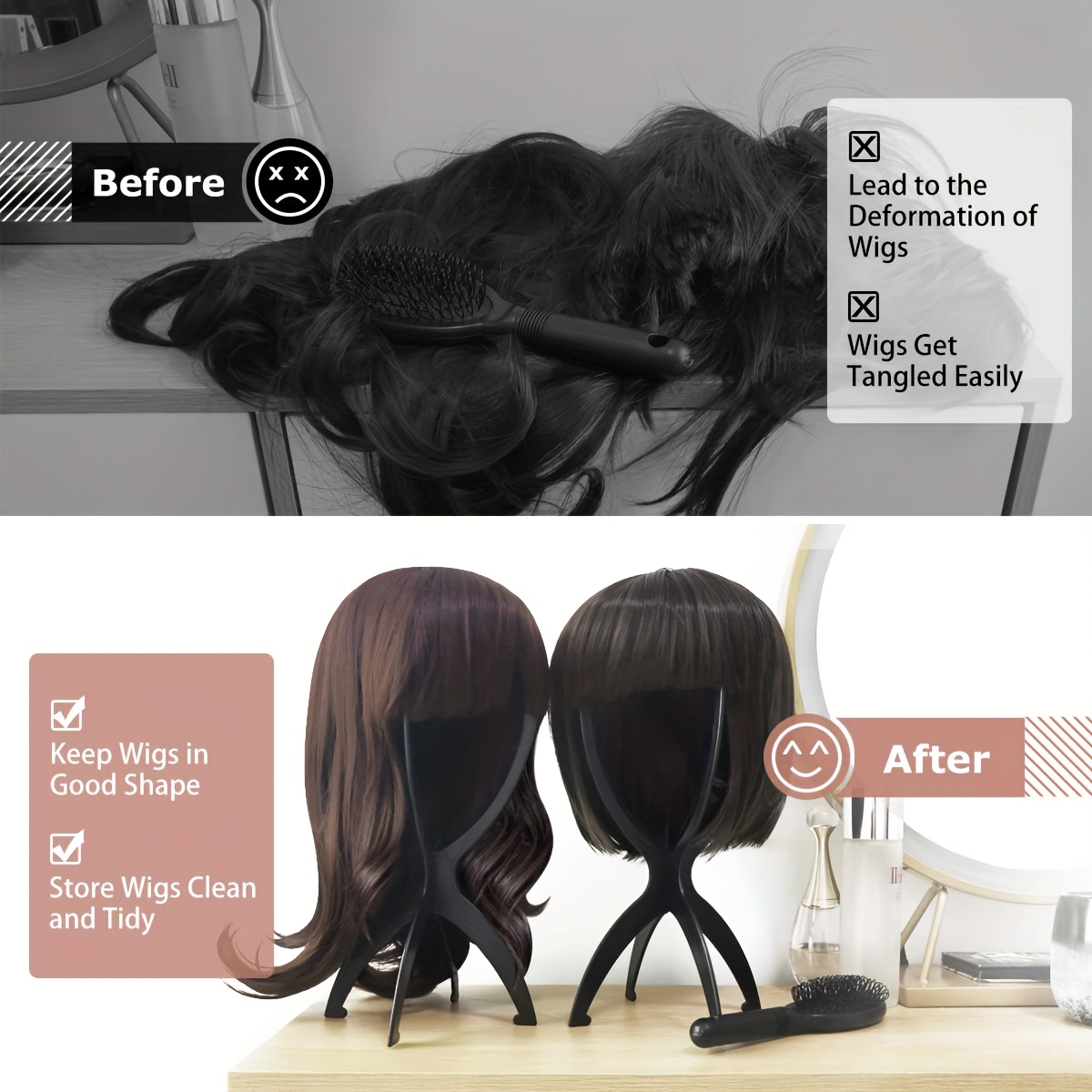 3pcs Portable Wig Holder & Hat Display Stands