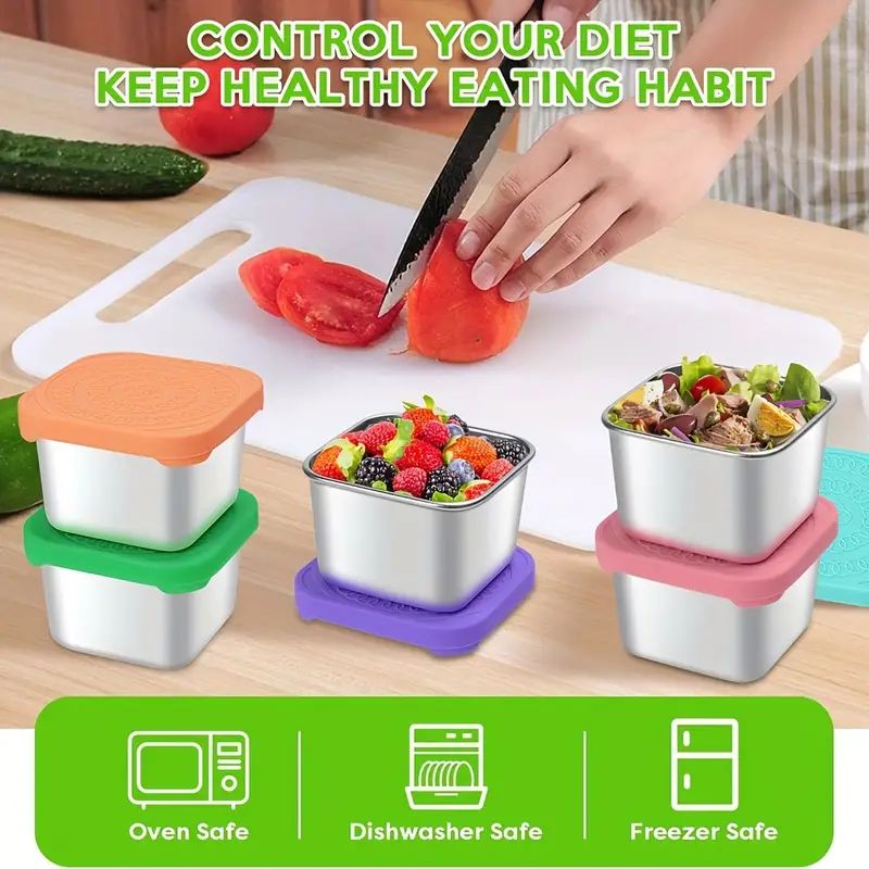 Stainless Steel Snack Box, Small Metal Food Storage Box With Silicone Lid,  Leakproof Snack Lunch Box For Teenagers And Workers At School, Canteen,  Back School, For Camping Picnic And Beach, Home Kitchen