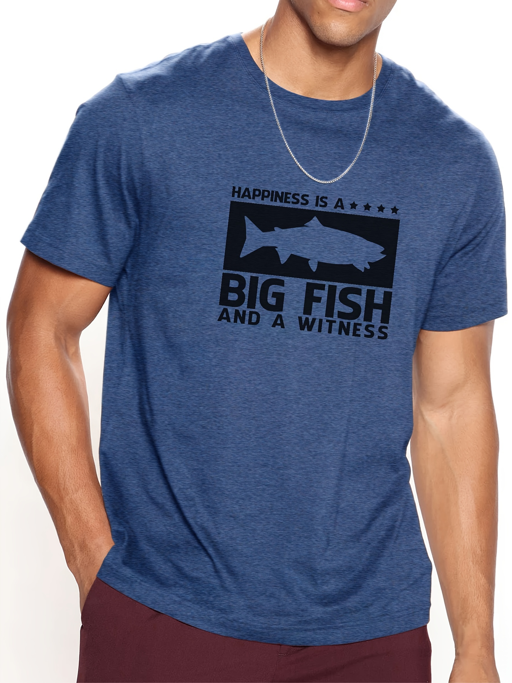 Big Fish Pattern T shirt Men's Casual Street Style Stretch - Temu