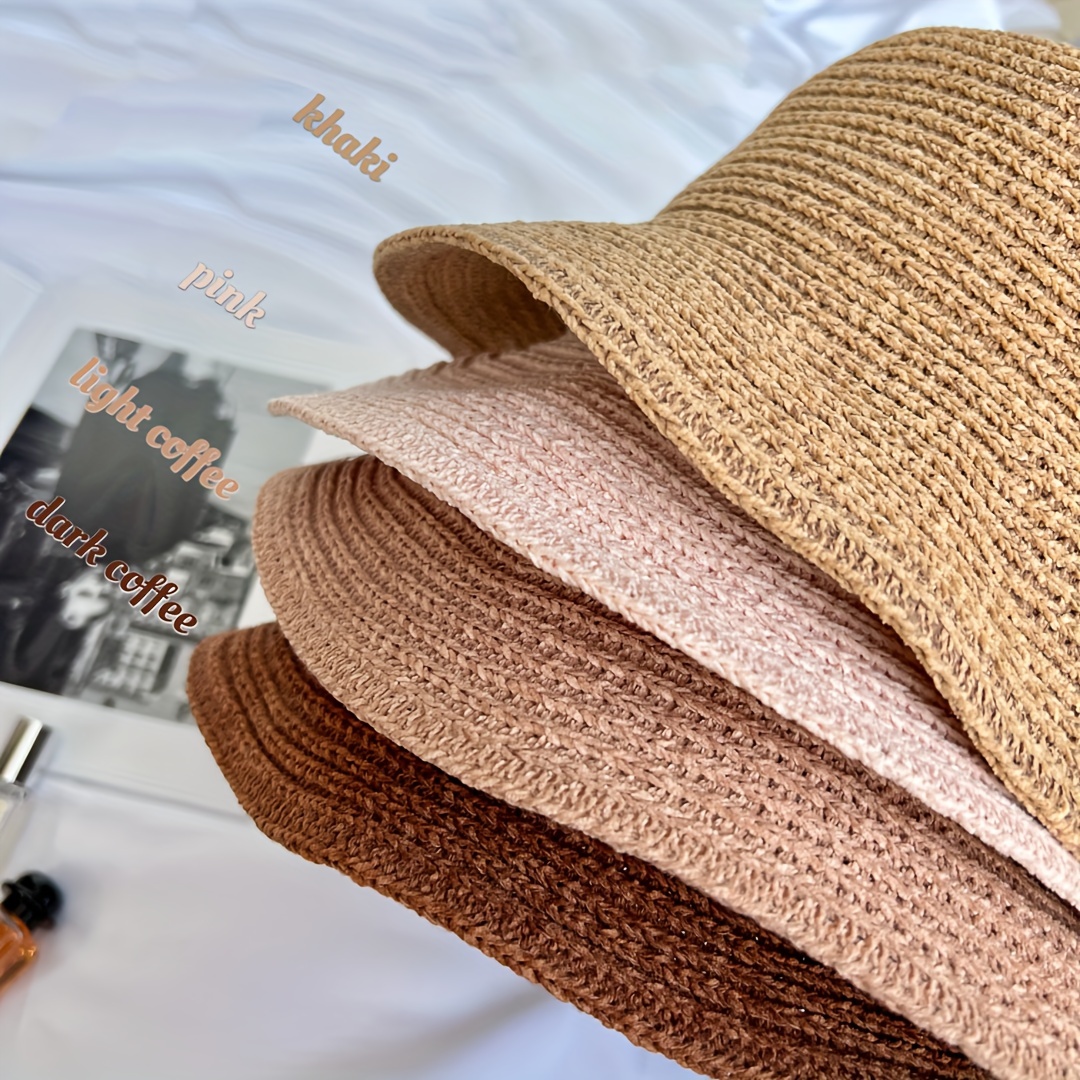 Thin Breathable Straw Bucket Hat Solid Color Summer Sun Hats - Temu