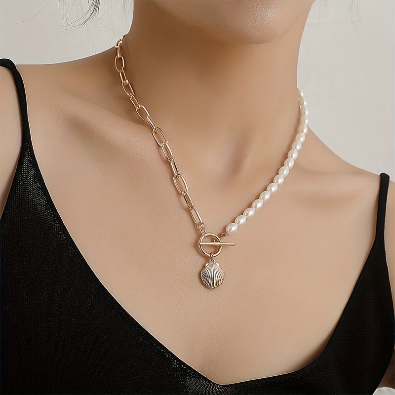 Ocean Style Shell Pendant String Pearl Chain Necklace