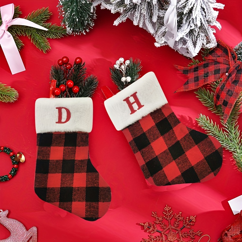 Small Christmas Stockings, Mini Xmas Buffalo Plaid Stocking