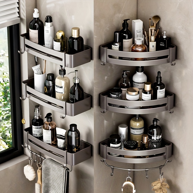 Bathroom Corner Shelf On The Wall Without Drilling Toilet Shower Shelves No  Drill Triangle Aluminium Stand Organizer and Storage