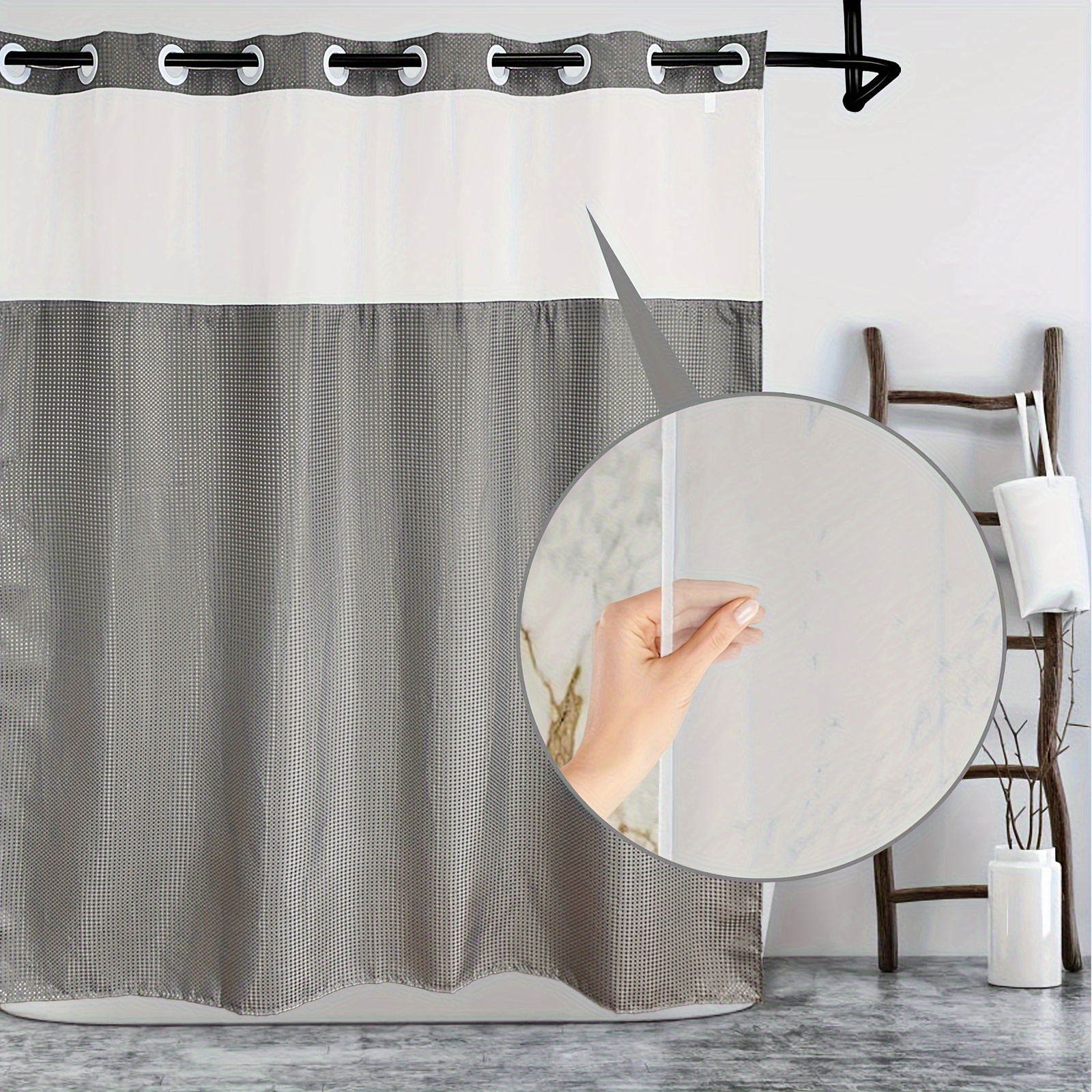 Waffle Weave Shower Curtain No Hook Bathroom Curtain Snap In - Temu
