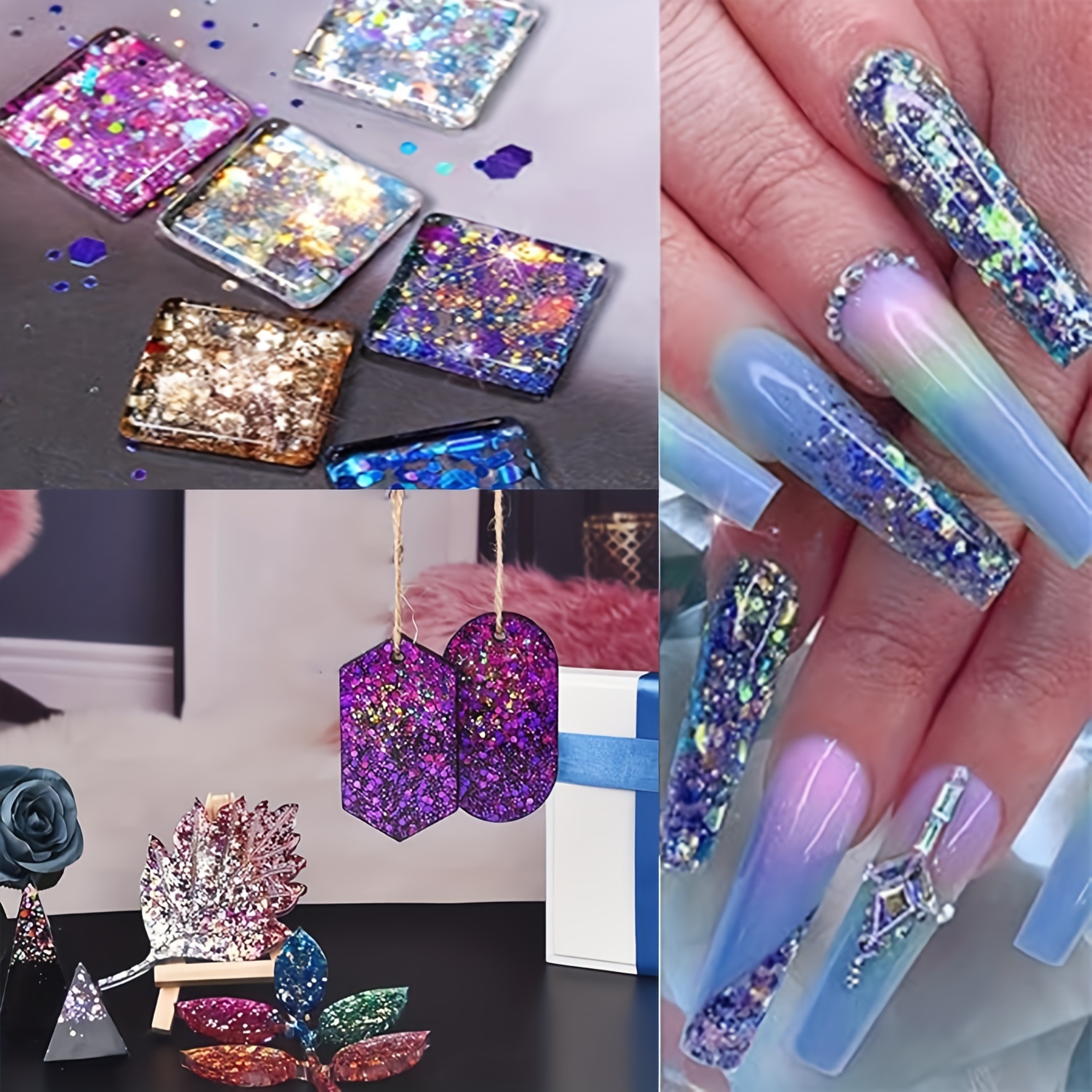 12 Color Nail Glitter Sequins,Holographic Chunky Nail Glitter Flakes For  Resin/Makeup/Nail Tips
