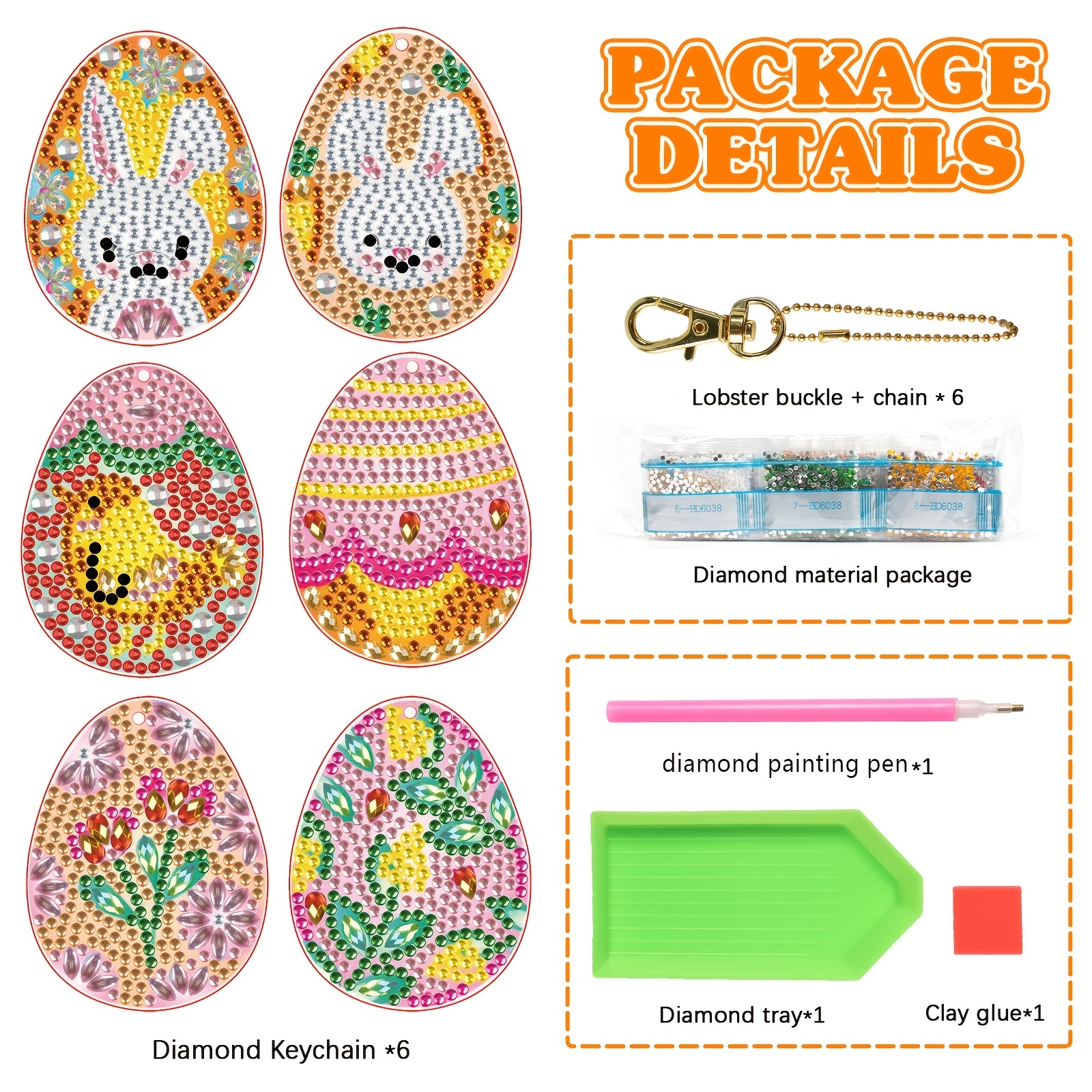 Easter Diamond Painting Keychain 5d Diy Diamond Painting Kit - Temu