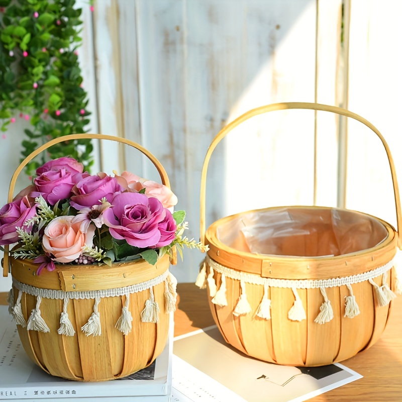 1pc, Flower Basket Decoration, Portable Wood *** Bamboo Woven