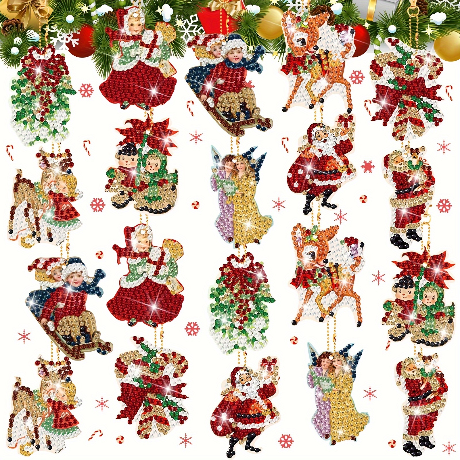 

20pcs Christmas Diamond Painting Keychain Kit, Diy Santa Claus Reindeer Snowman Diamond Art Mosaic Key Ring, Women's Backpack Hanging Ornament, Christmas Decoration, Handmade Gift Eid Al-adha Mubarak