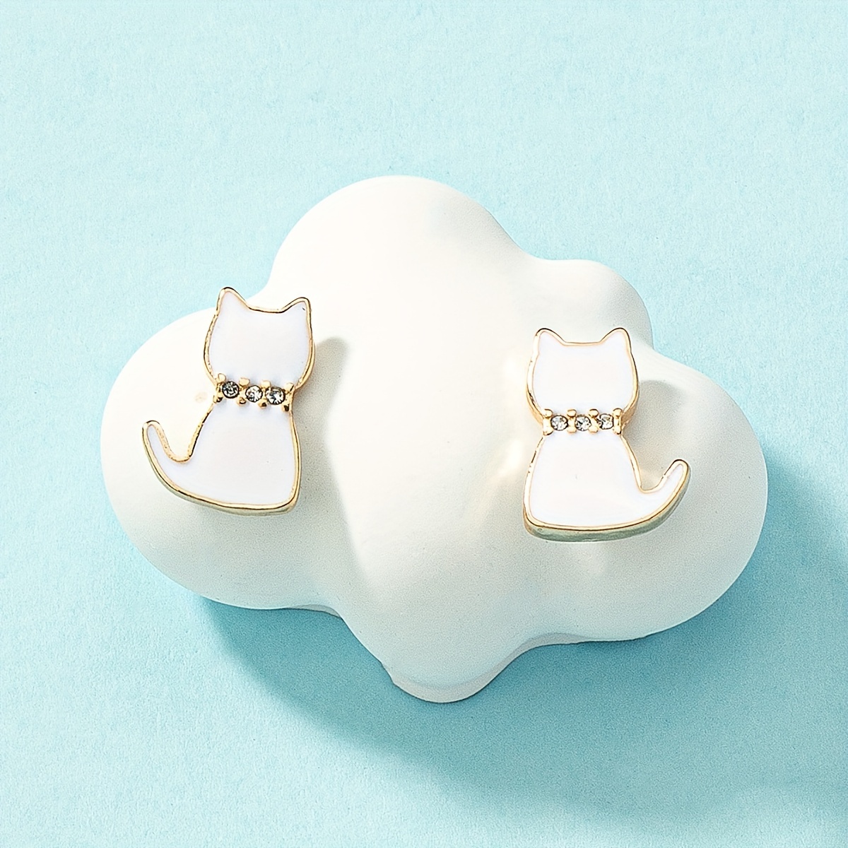 Metal Enamel Cat Ear Studs - Stylish and Versatile Jewelry