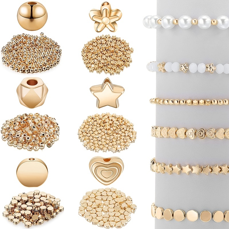 Cheap 2240Pcs Gold Beads for Bracelets Round Gold Beads for