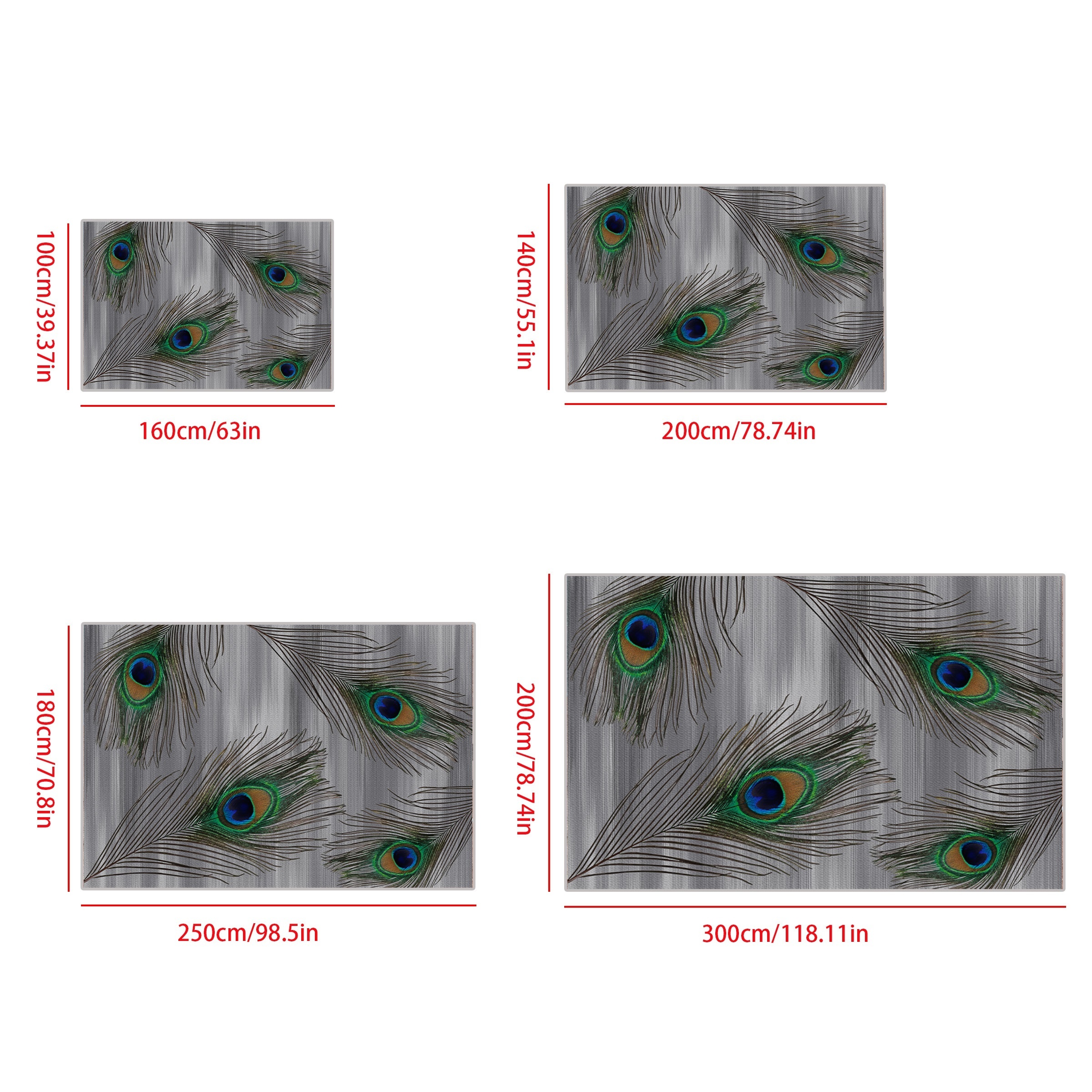 Peacock Feather Print Carpet for Living Room Dormitory Bedroom Small Office