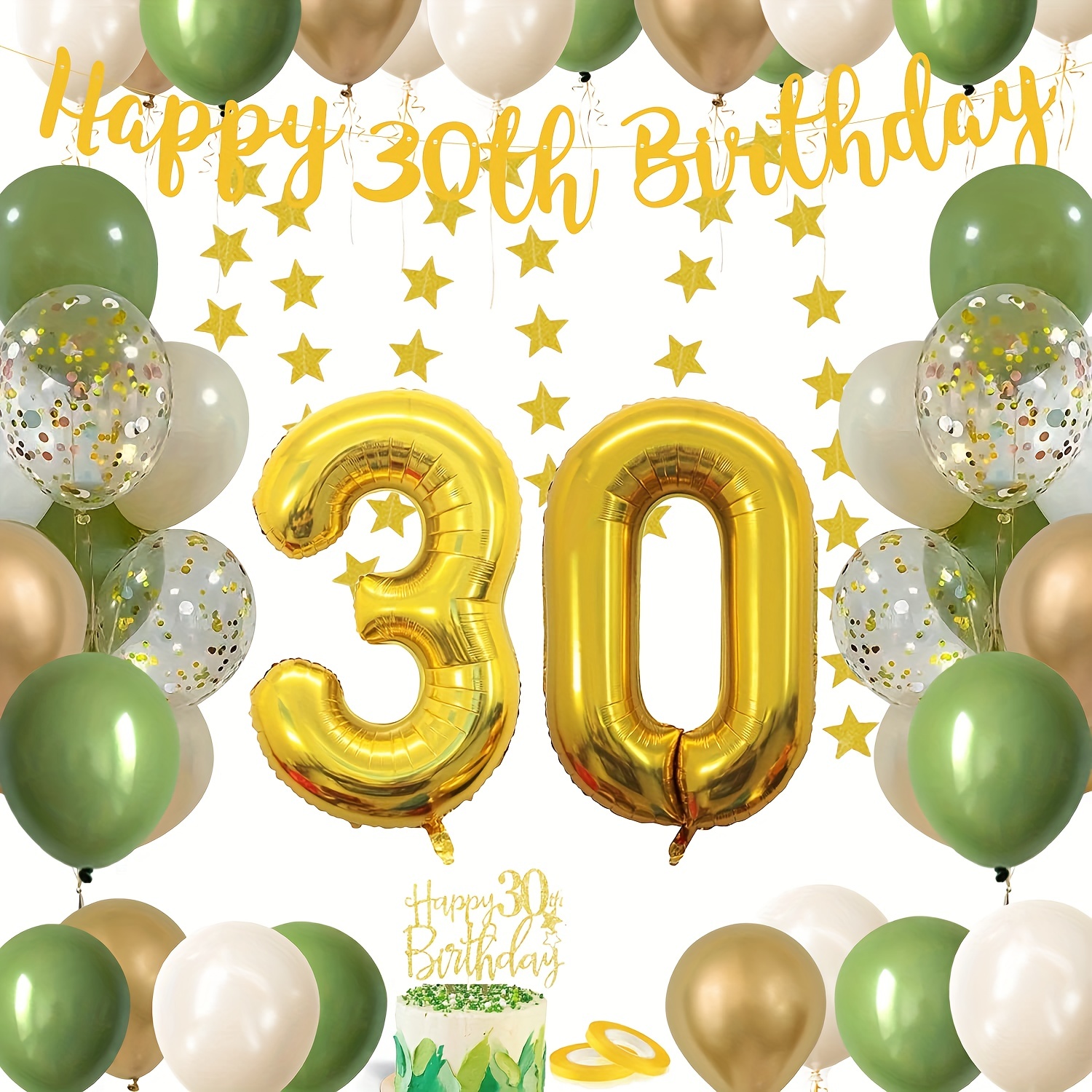 Globo de decoración de cumpleaños número 30 en negro y dorado, globo de  papel de aluminio del número 30, suministros de decoración de cumpleaños de  30
