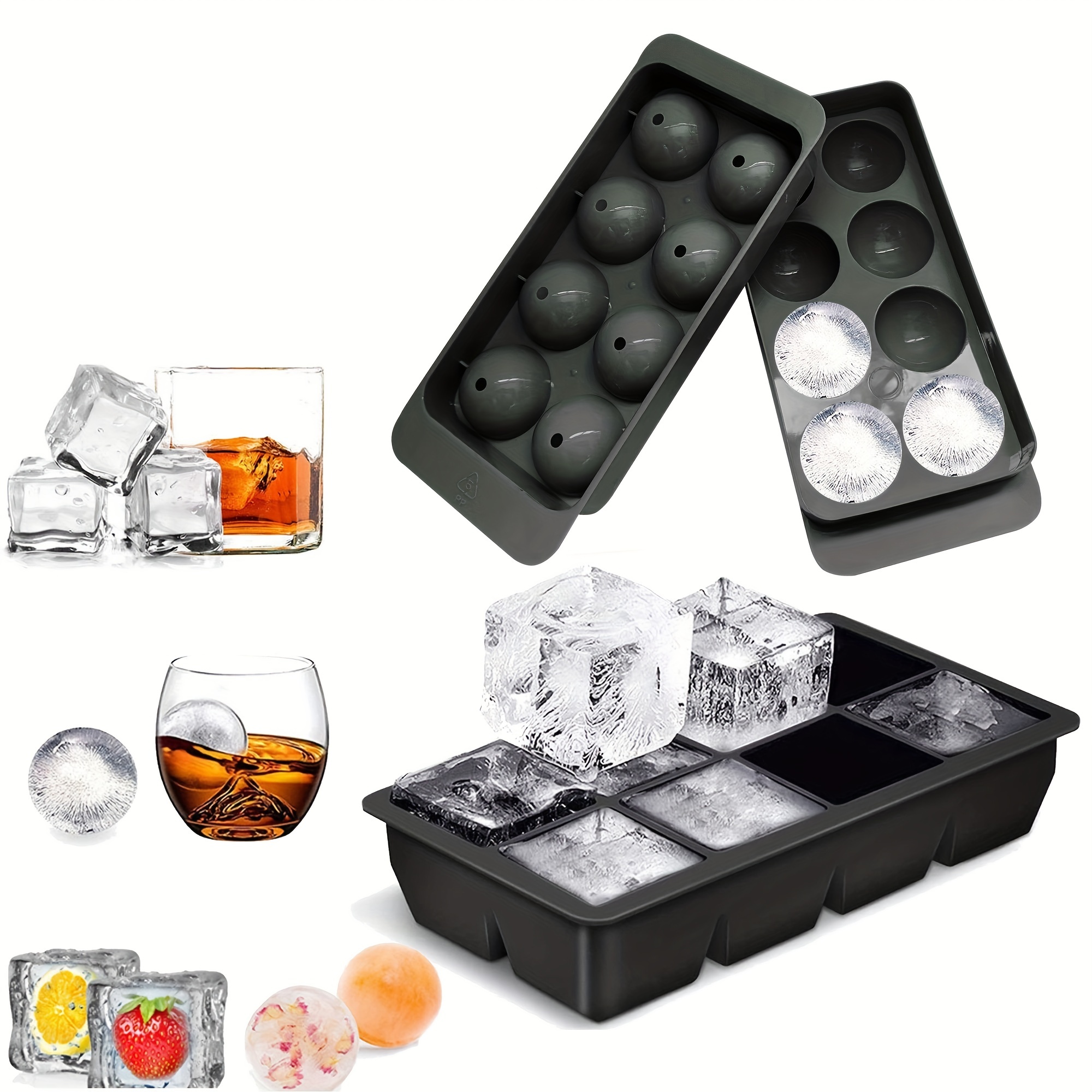 Multi-grid Ice Cube Ice Ball Mold, Silicone Ice Cube Ice Ball Mold, Large  Square Ice Cube Mold For Cocktail And Bourbon Whiskey, Round Ice Mold,  Kitchen Bar Accessories - Temu United Arab