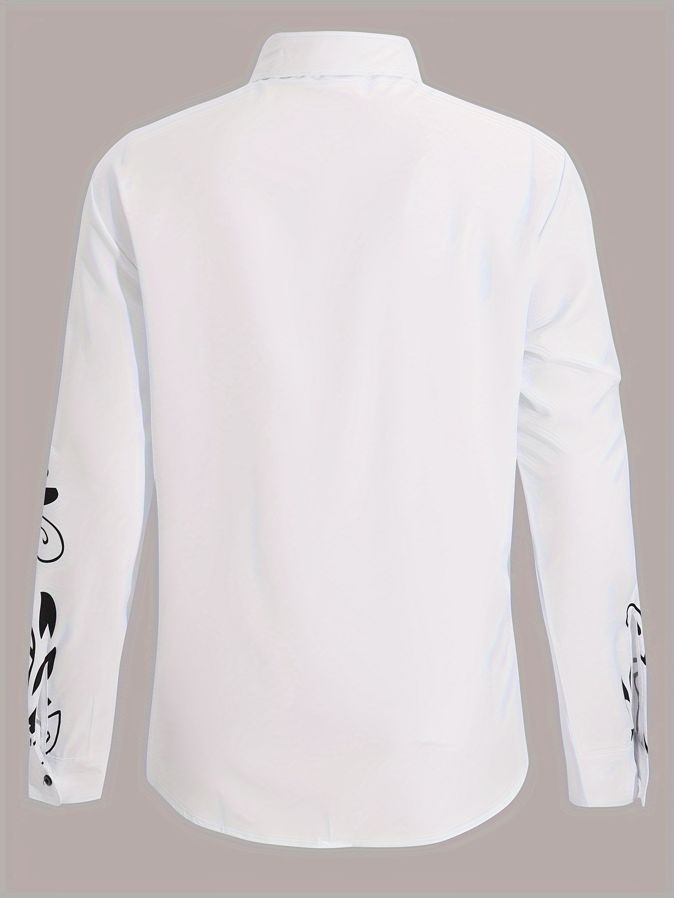 Fall Men Simple Printing Long Sleeve Button Shirt Men'S White