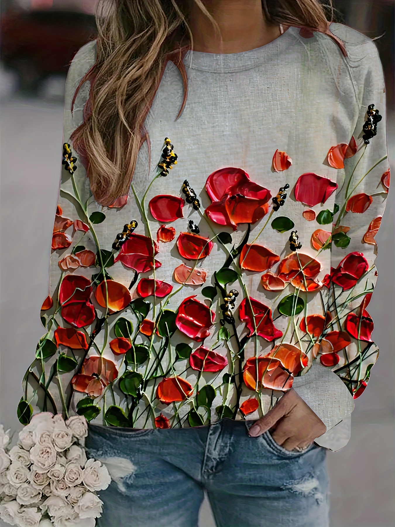 Flower print sweatshirt sale