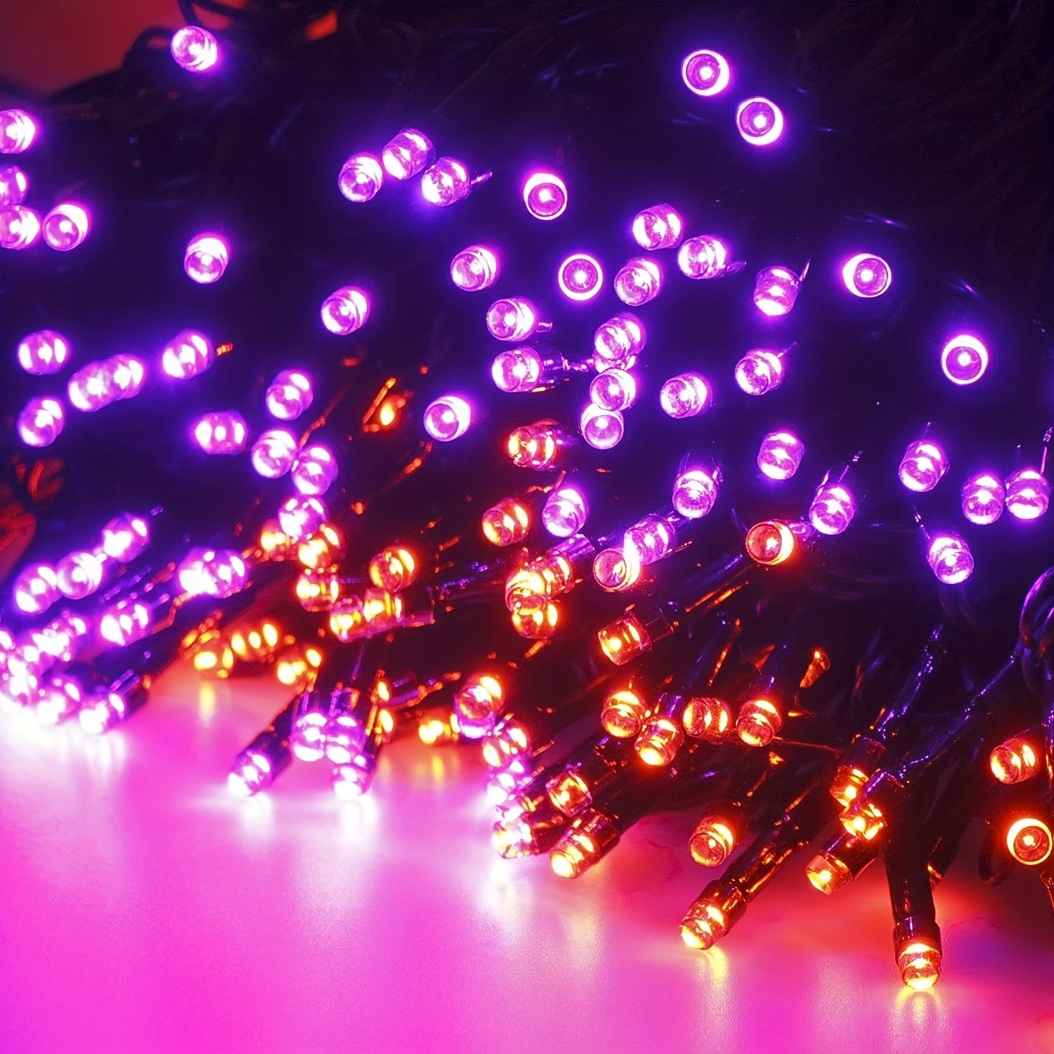 104ft 300 led halloween string lights with 8 lighting modes waterproof connectable mini lights plug in for indoor outdoor holiday party bedroom decorations purple orange details 0