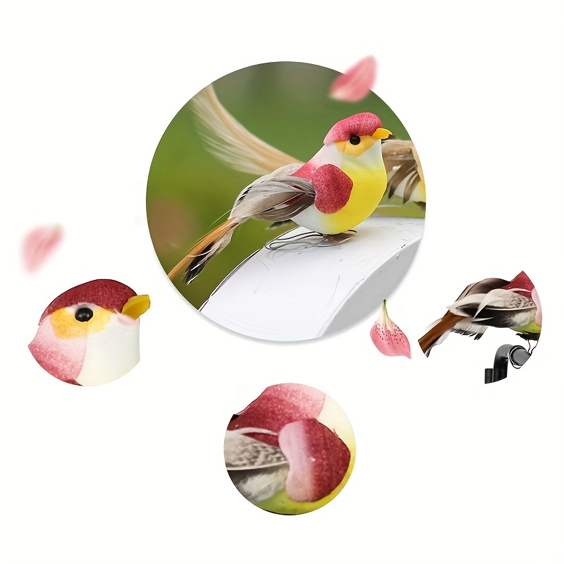 6 pájaros decorativos falsos con clip de 4.3 pulgadas para manualidades y  decoración, adornos de árbol de Navidad, plumas de espuma realistas,  pájaros