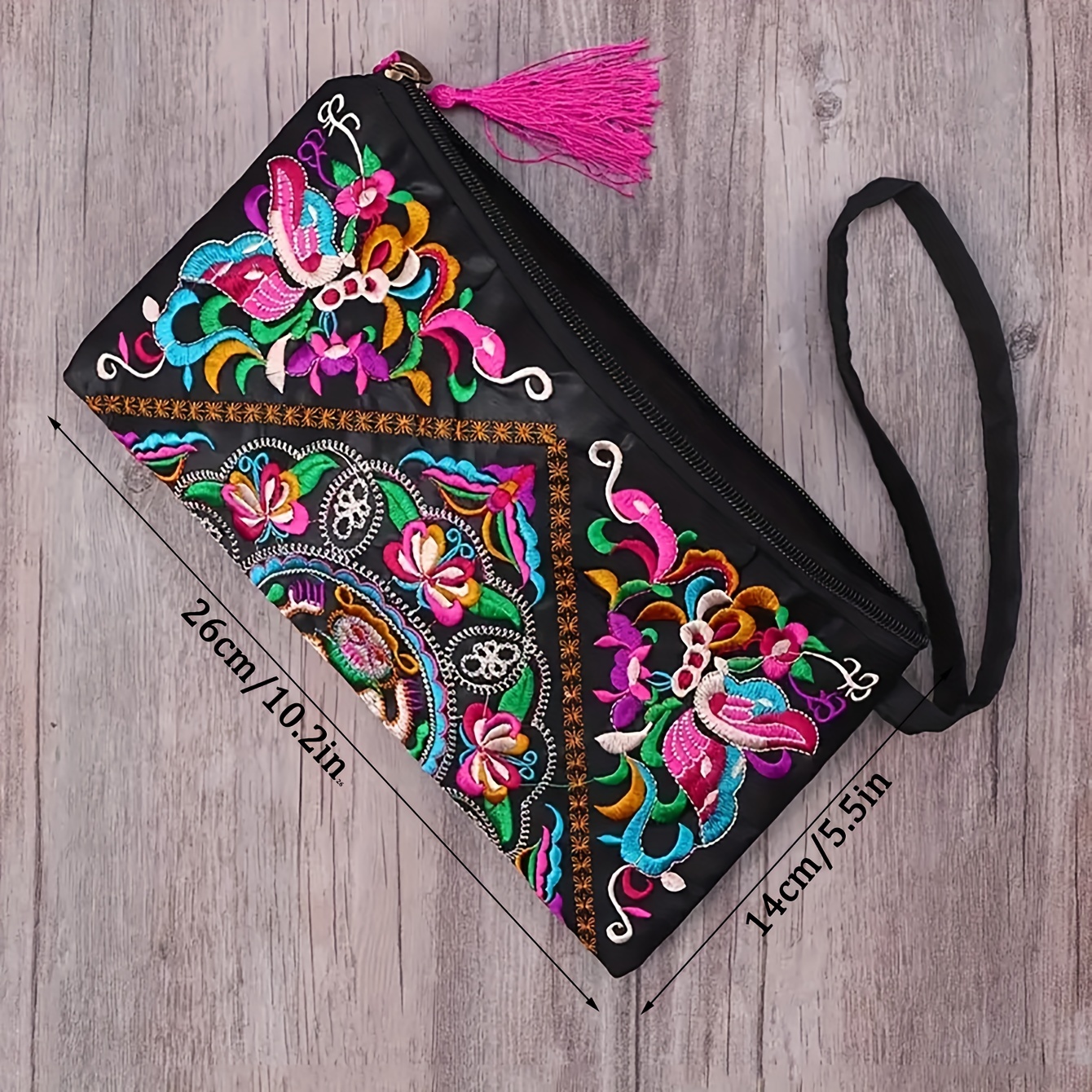 Women's Ethnic Embroidered Long Wallet, Portable Zipper Around Purse,  Causal Coin Purse - Temu