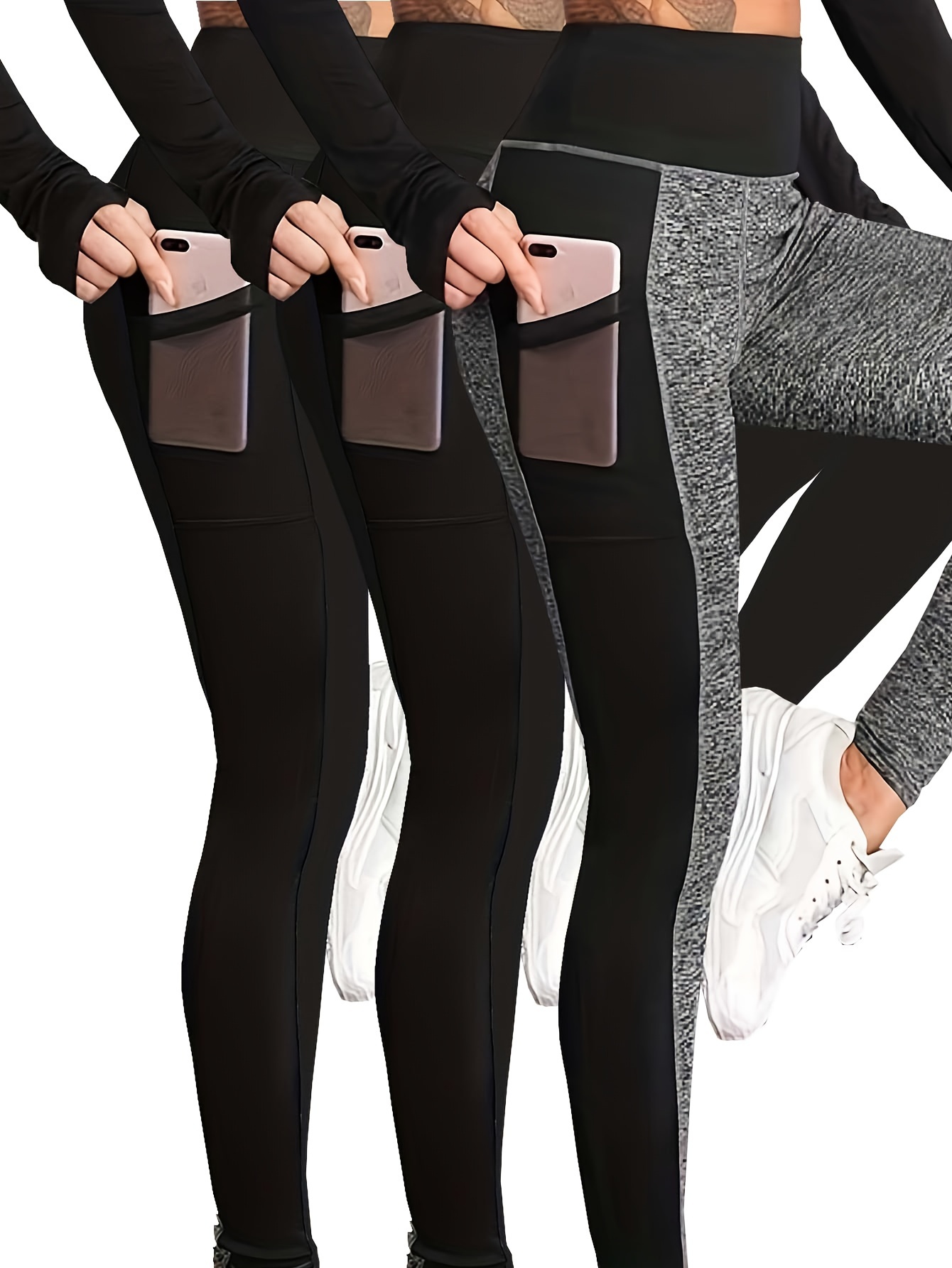 Contrast Mesh Sports Leggings with Phone Pocket (Color : Black, Size :  X-Large) : : Clothing, Shoes & Accessories