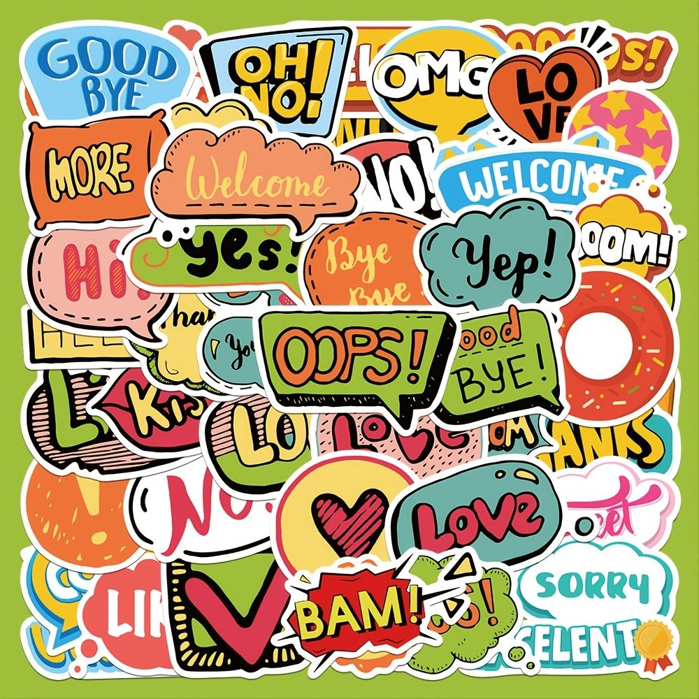 50pcs Cartoon English Slogan Explosive Text Series Graffiti Waterproof  Sticker Diy Creative Toy Waterproof Stickers For Water Bottle Laptop  Luggage Skateboard Scrapbook Journal | Today's Best Daily Deals | Temu