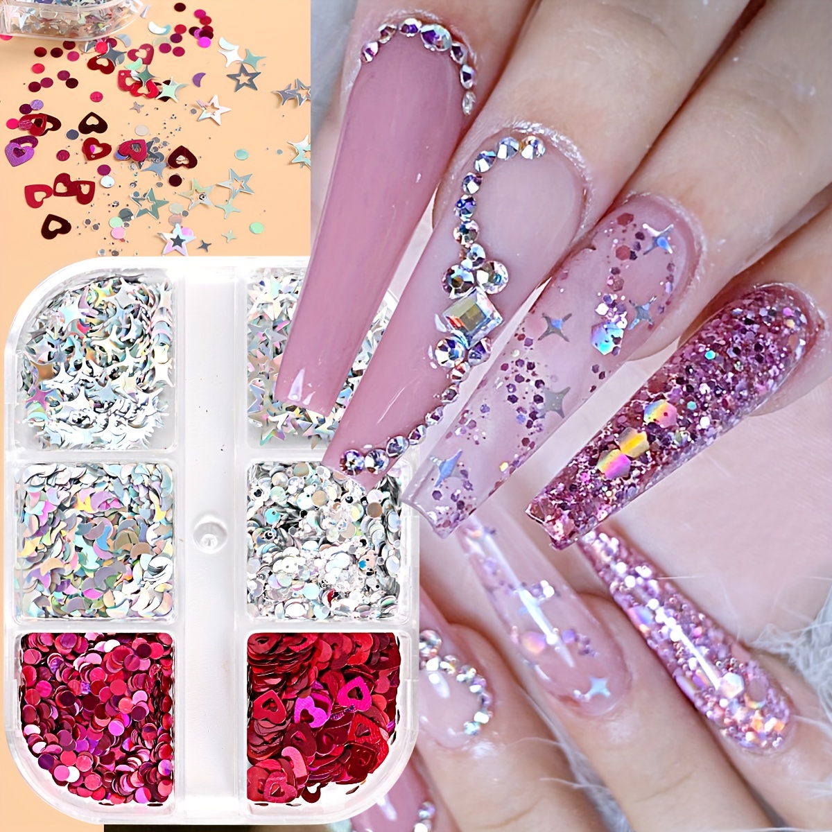 3d Heart Nail Glitter Sequins Holographic Laser Heart Nail - Temu