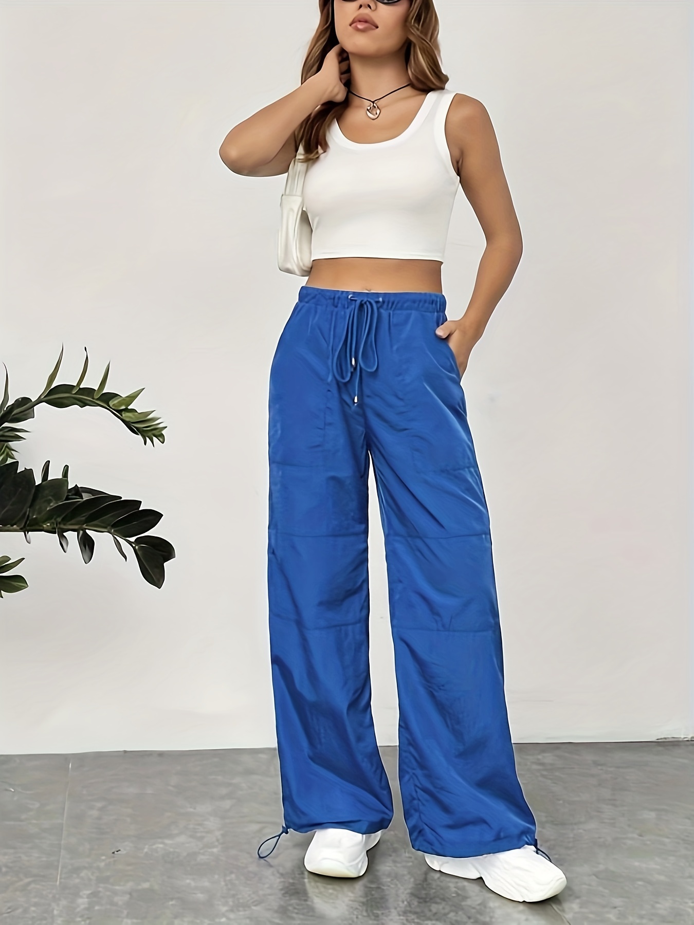 High Waisted Cargo Pants Blue Utility Trousers –