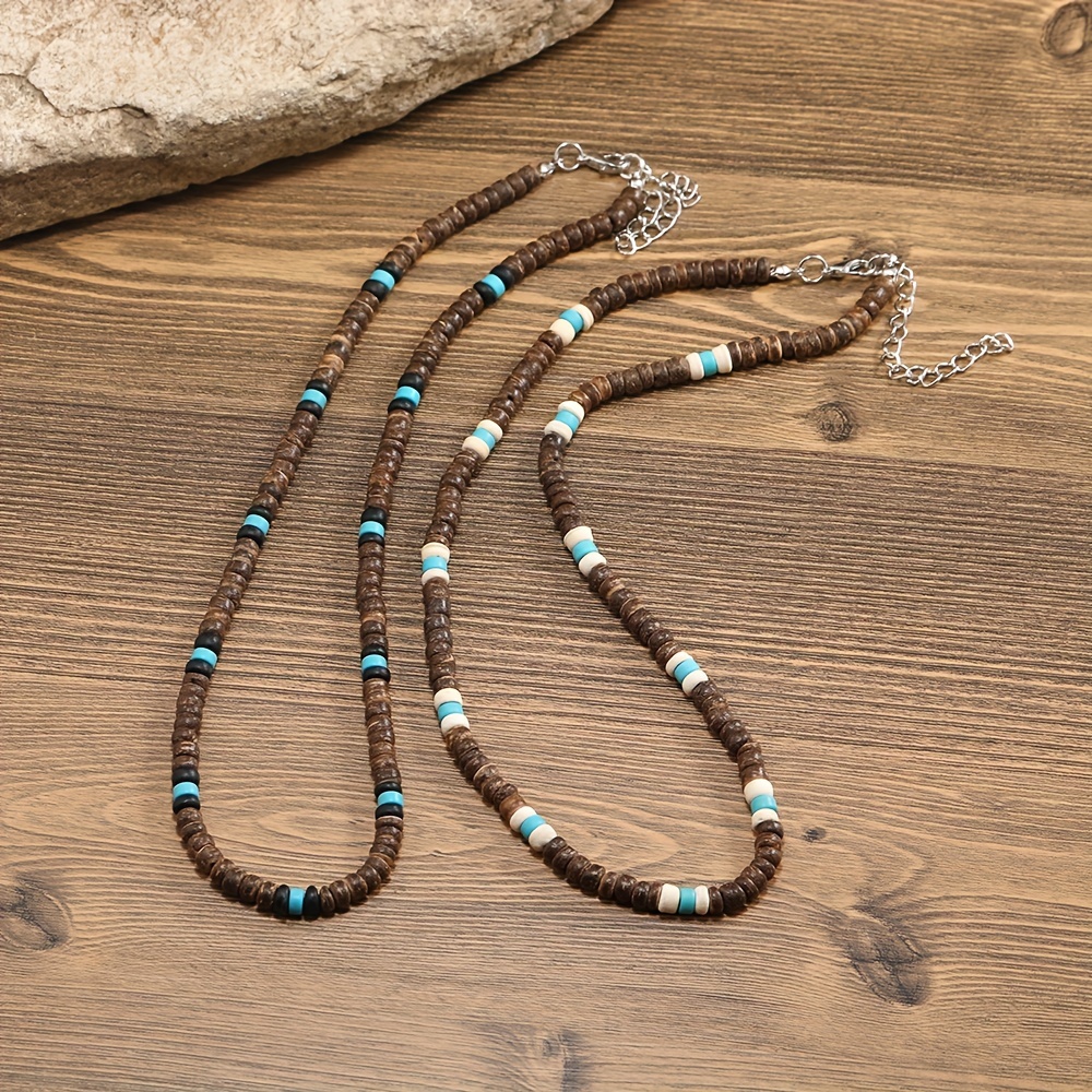 Coconut Shell Turquoise Necklace, Boho Style for Men & Women