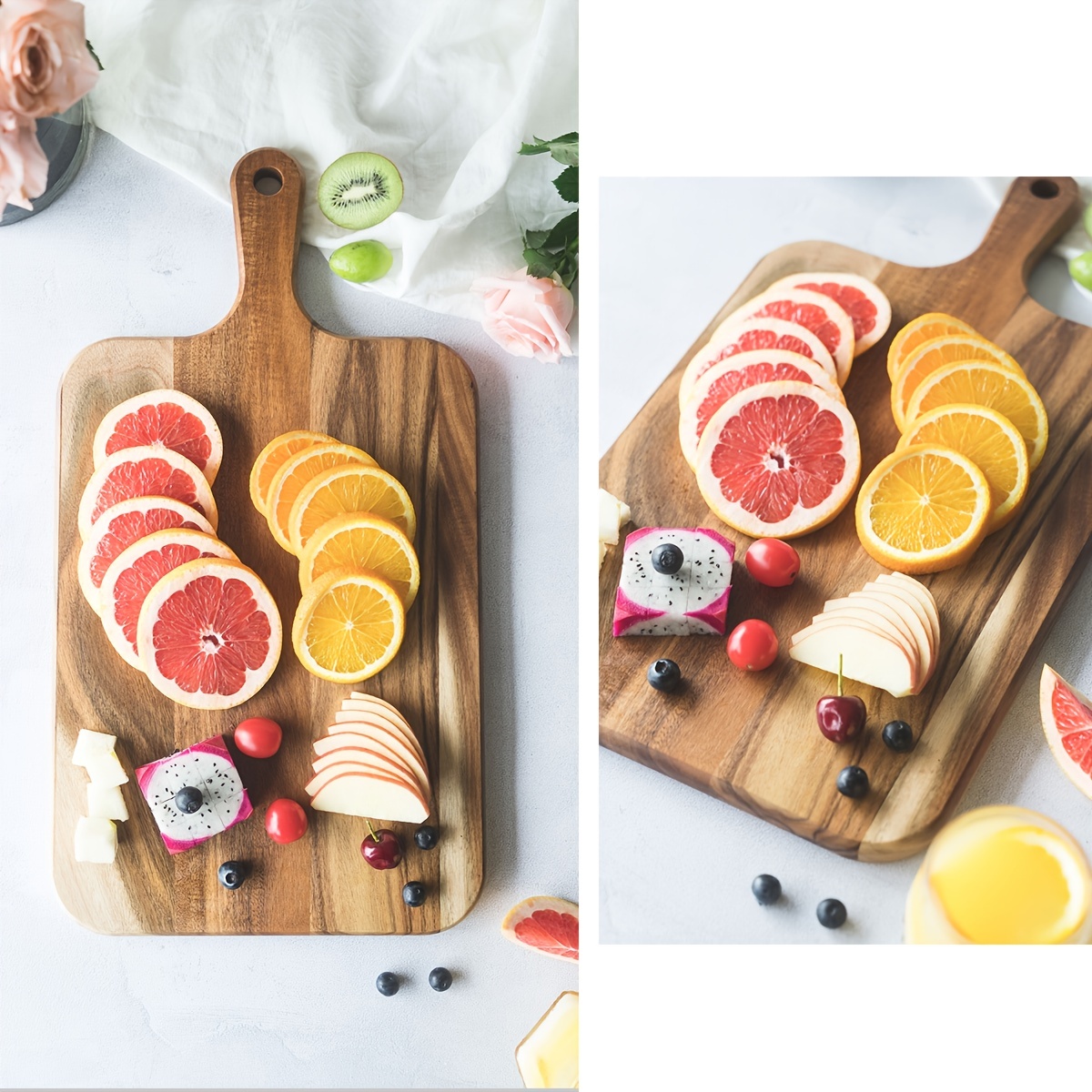 BILL.F Acacia Wood Cutting Board with Handle Small Size Long Wooden  Charcuterie Board Paddle Cheese Board Serving Boards for Kitchen Meat