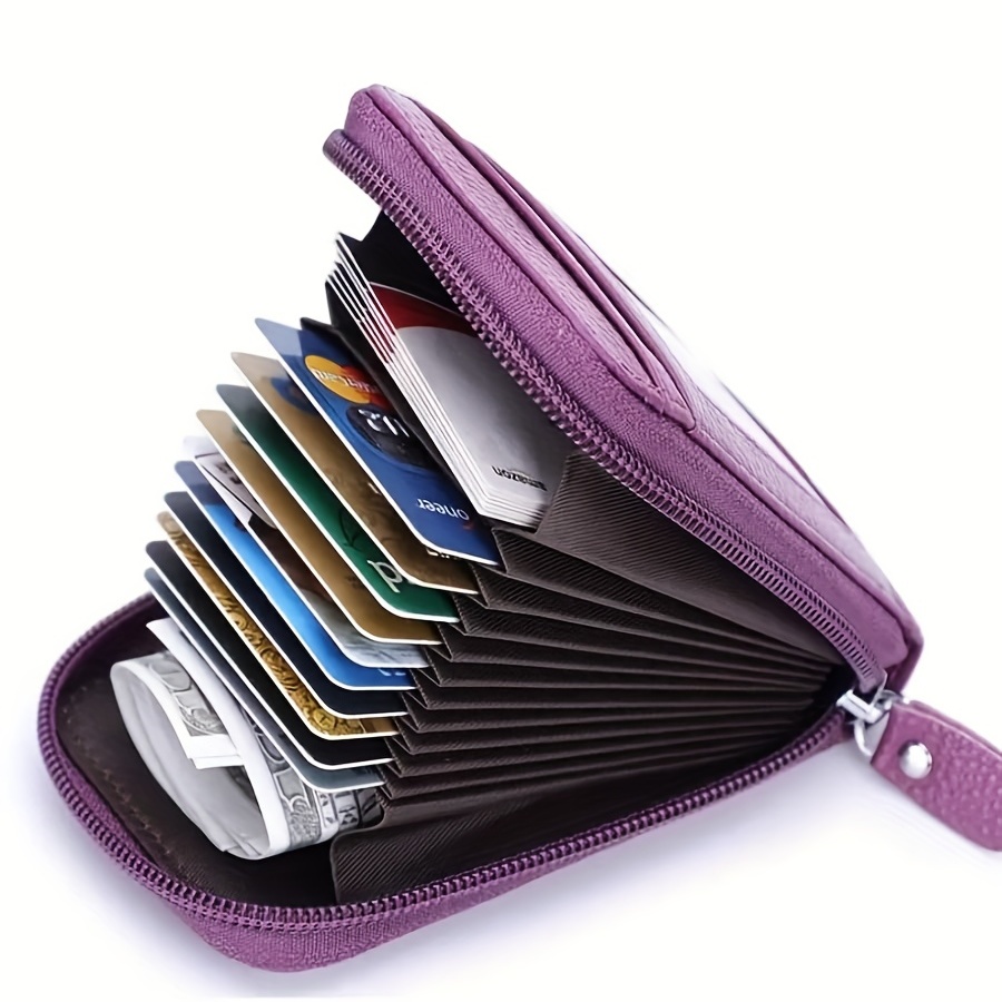 RFID Blocking Multi Card Slots Card Holder, Portable Mini Card Wallet, Mini Zipper Around Coin Purse With Clear Window