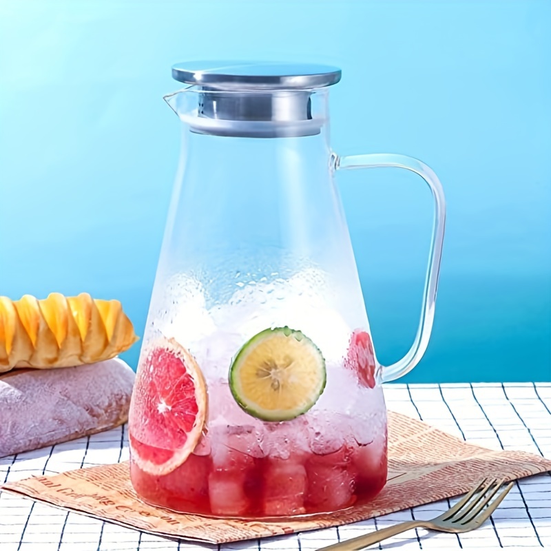 Water Carafe with Lid,Glass Carafe 1.3 liter Water Carafe Glass Jug with  Lid and Spout-Fruit Juice Pitcher for Hot/Cold Water, Ice Tea and Juice