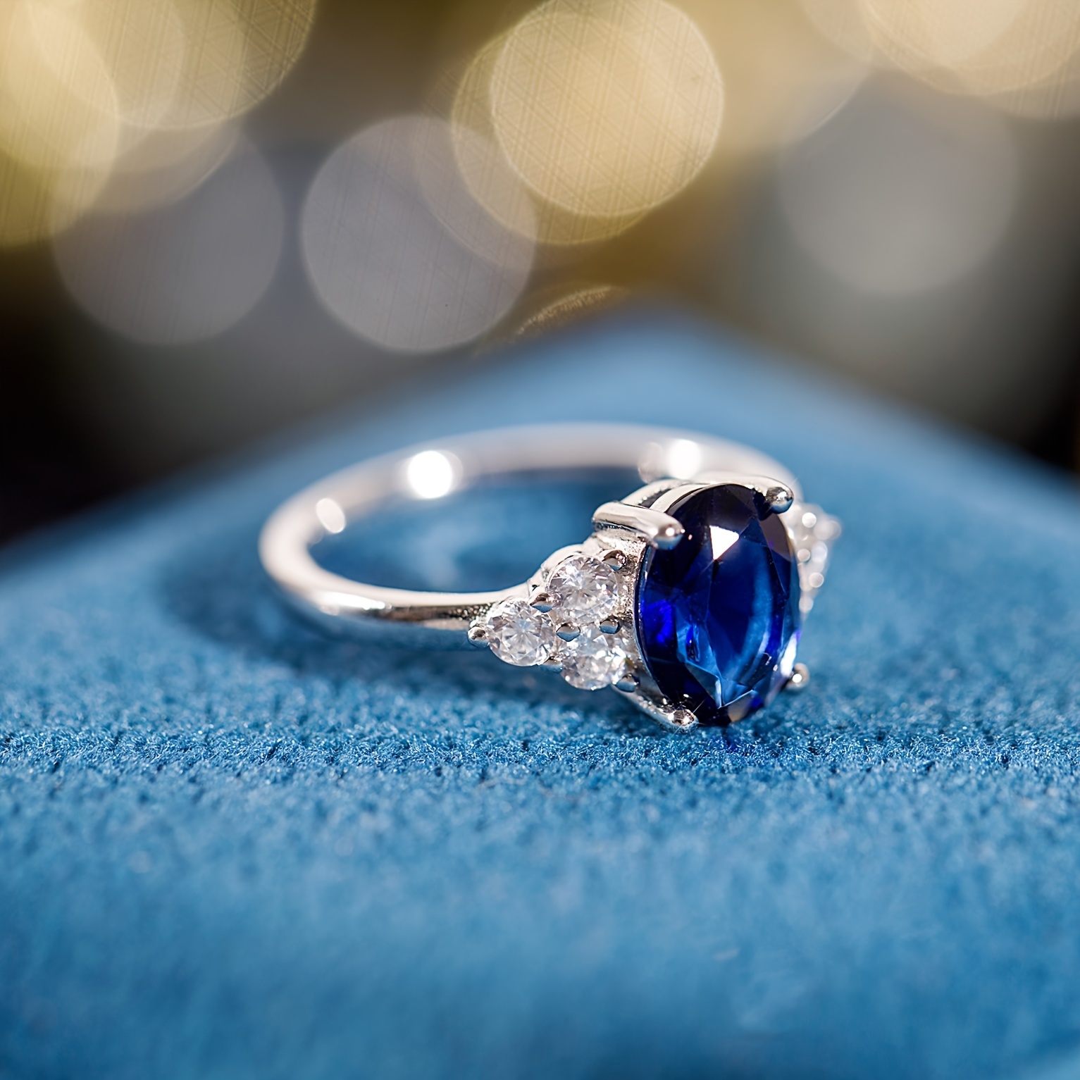 Wedding Ring Blue Sapphire Cubic Zirconia Rings Sapphire - Main Image