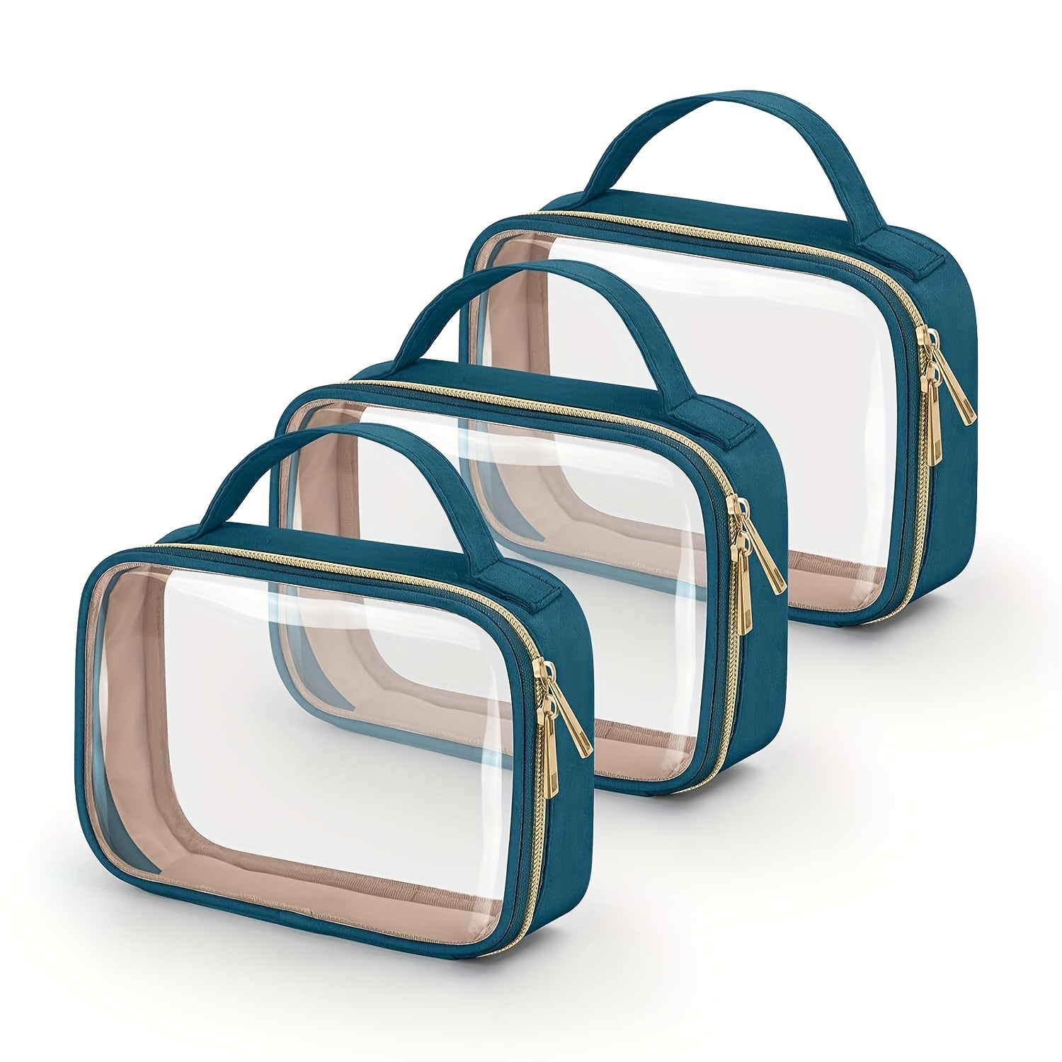  3Pcs Crystal Clear PVC Travel Toiletry Bag Kit for