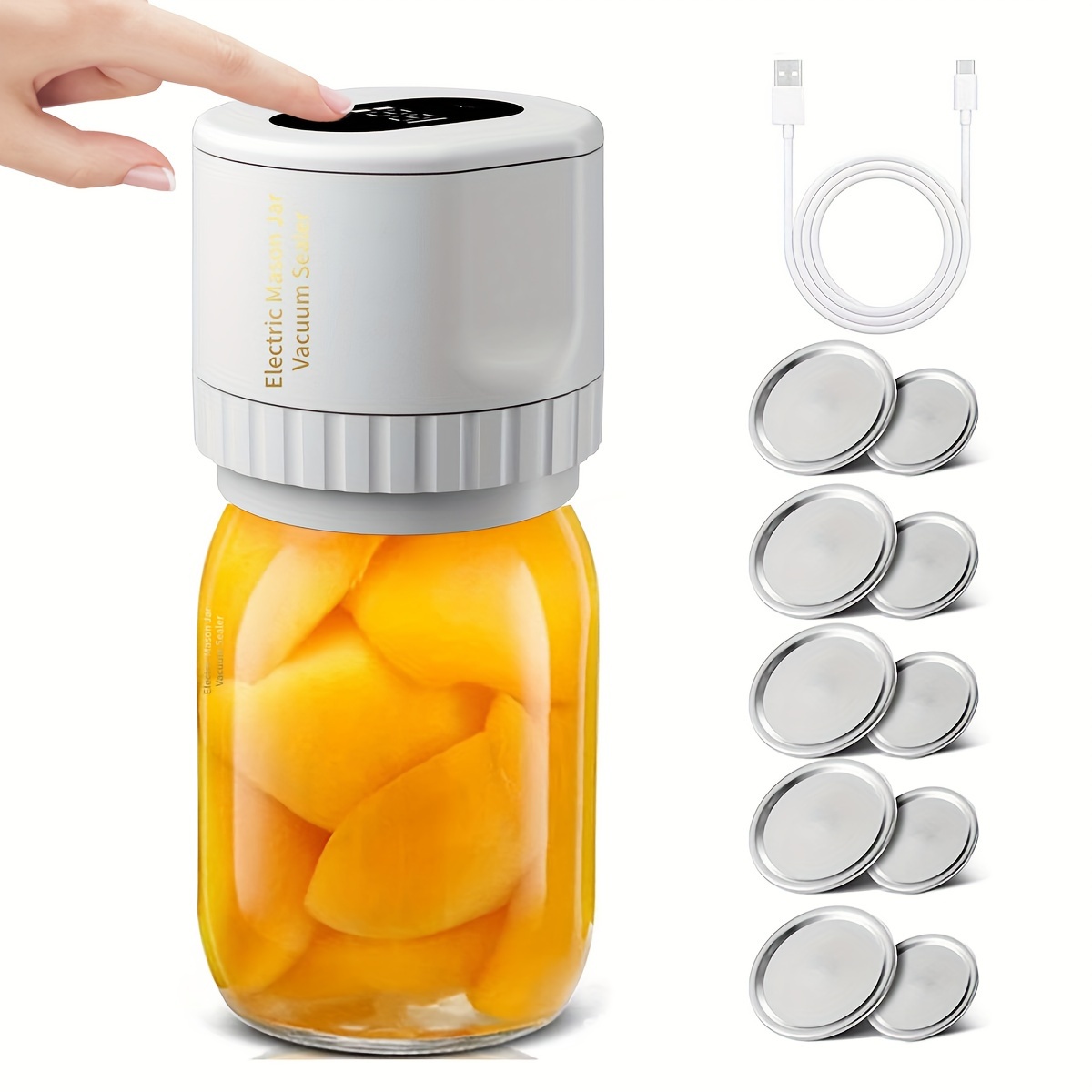 Electric Mason Jar Vacuum Sealer Kit - Automatic Sealer For Wide Mouth And  Regular Mouth Mason Jars, With 10 Jar Lids, For Food Storage And  Preservation