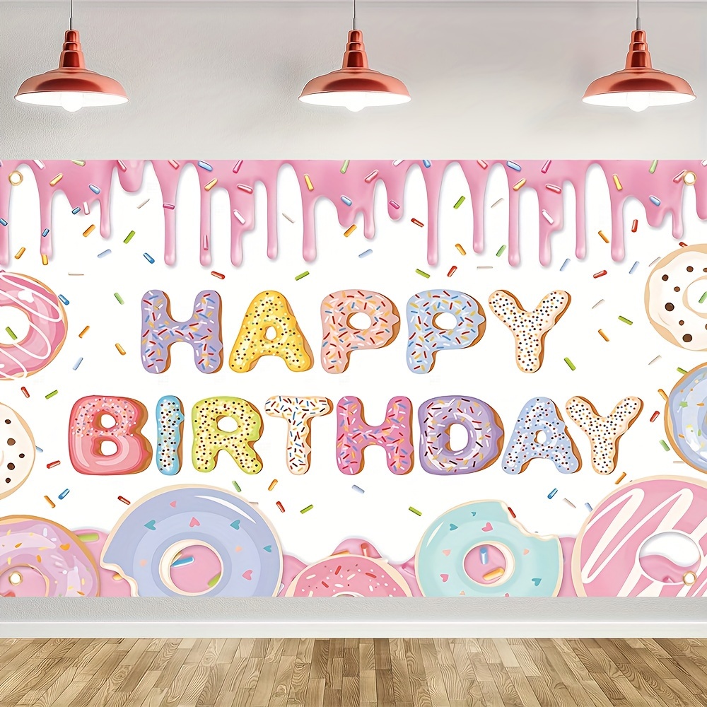 1pc Donut Happy Birthday Sfondo Tela Banner Poliestere Drop - Temu