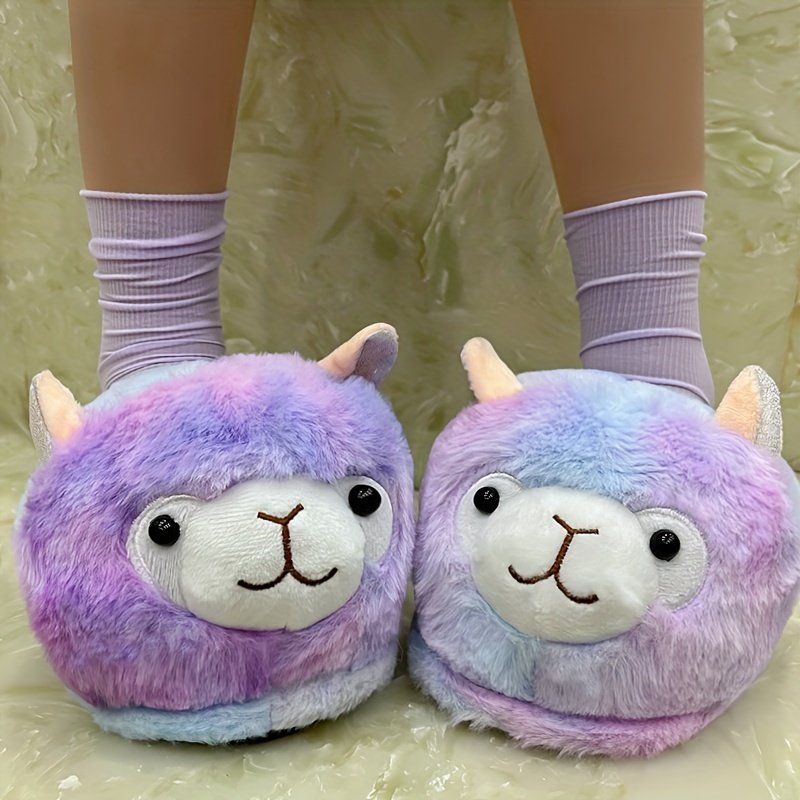 Cute Cartoon Alpaca Furry House Shoes Girls Comfortable Non Temu