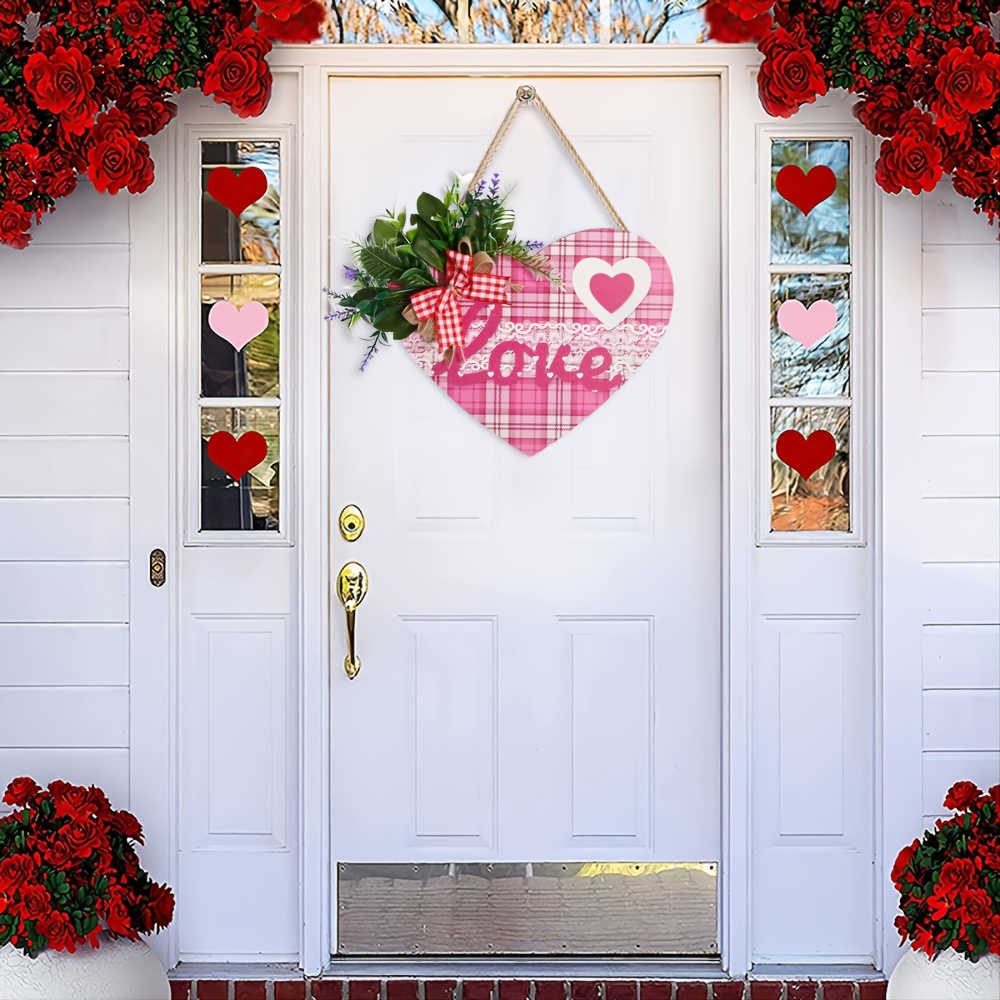 Valentines Day Heart Decor, Valentine's Day Wall Decoration, Valentine's  Door Hanger, Happy Valentine's Day Red Wood Sign With Pink Hearts