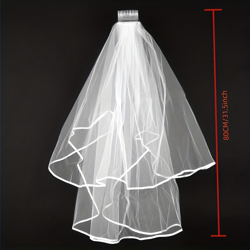 2 Tier Wedding Veil with Ribbon Edge and Comb - Bridal Anniversary Bachelorette