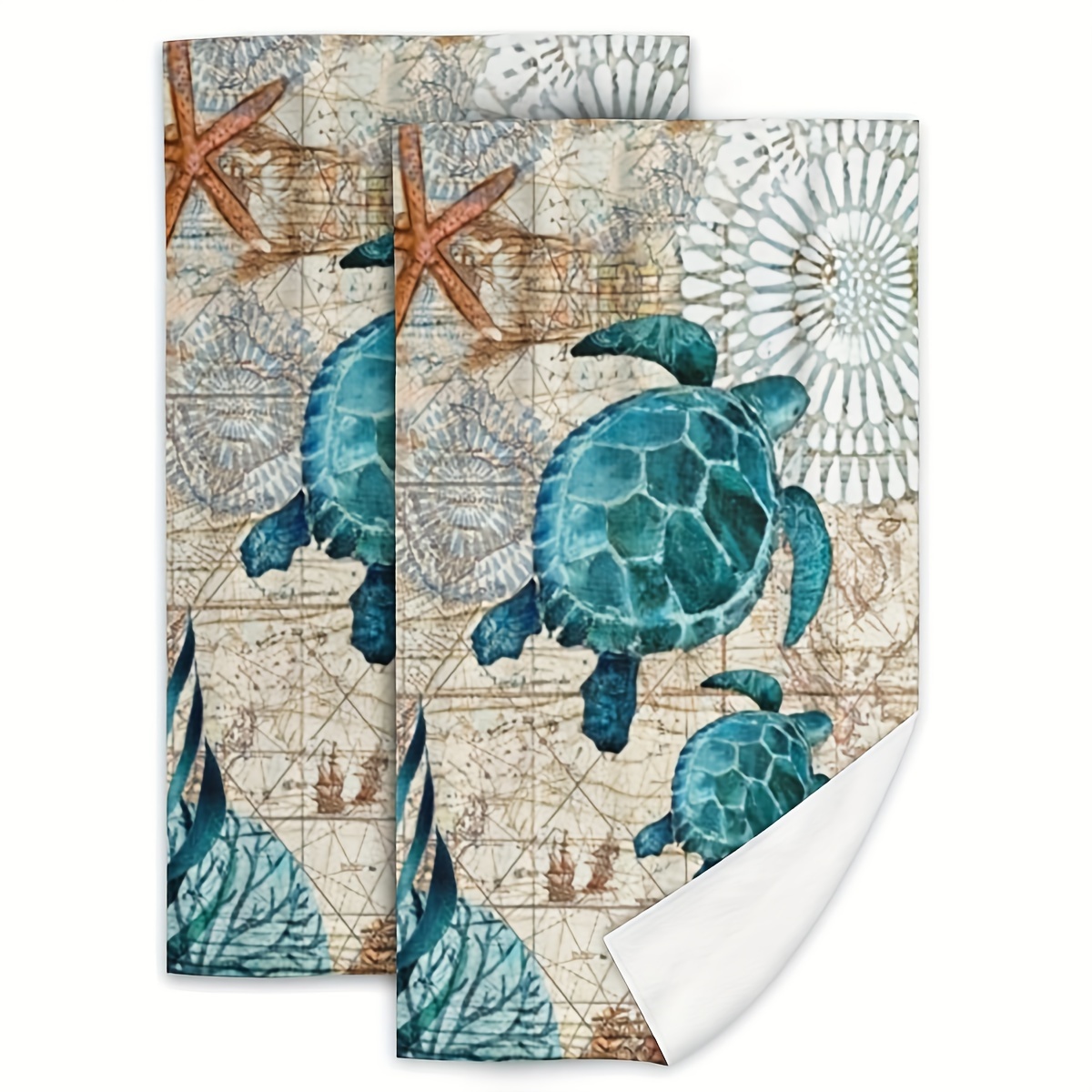 

2pcs, Hand Towels, Sea Turtle Marine Theme Dish Towels, Absorbent Soft Kitchen Towels, Colorful Printed Decorative Dishcloth For Kitchen, Room Decor, Kitchen Supplies