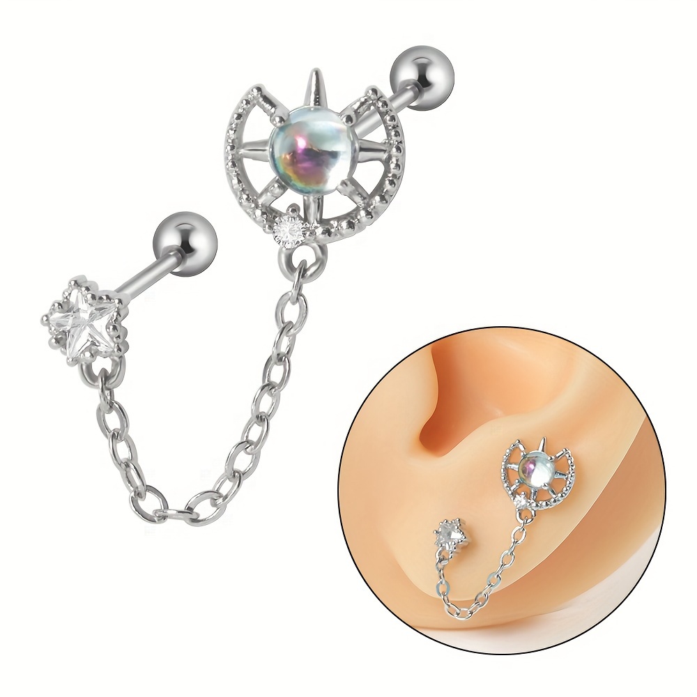 Stainless Steel Piercing Ear Studs Earrings Dangle Ear Chain Temu Denmark