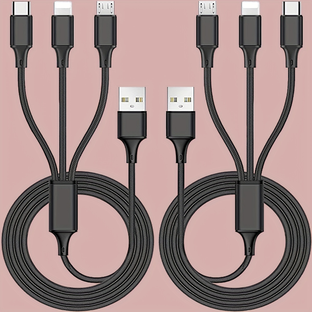 2packs Multi-Ladekabel, 119,48 Cm Multi-Ladegerät-Kabel Universal 3 In 1  Mehrfach-USB-Kabel Schnellladekabel Mit Typ C, Micro-USB-Anschlüssen Für