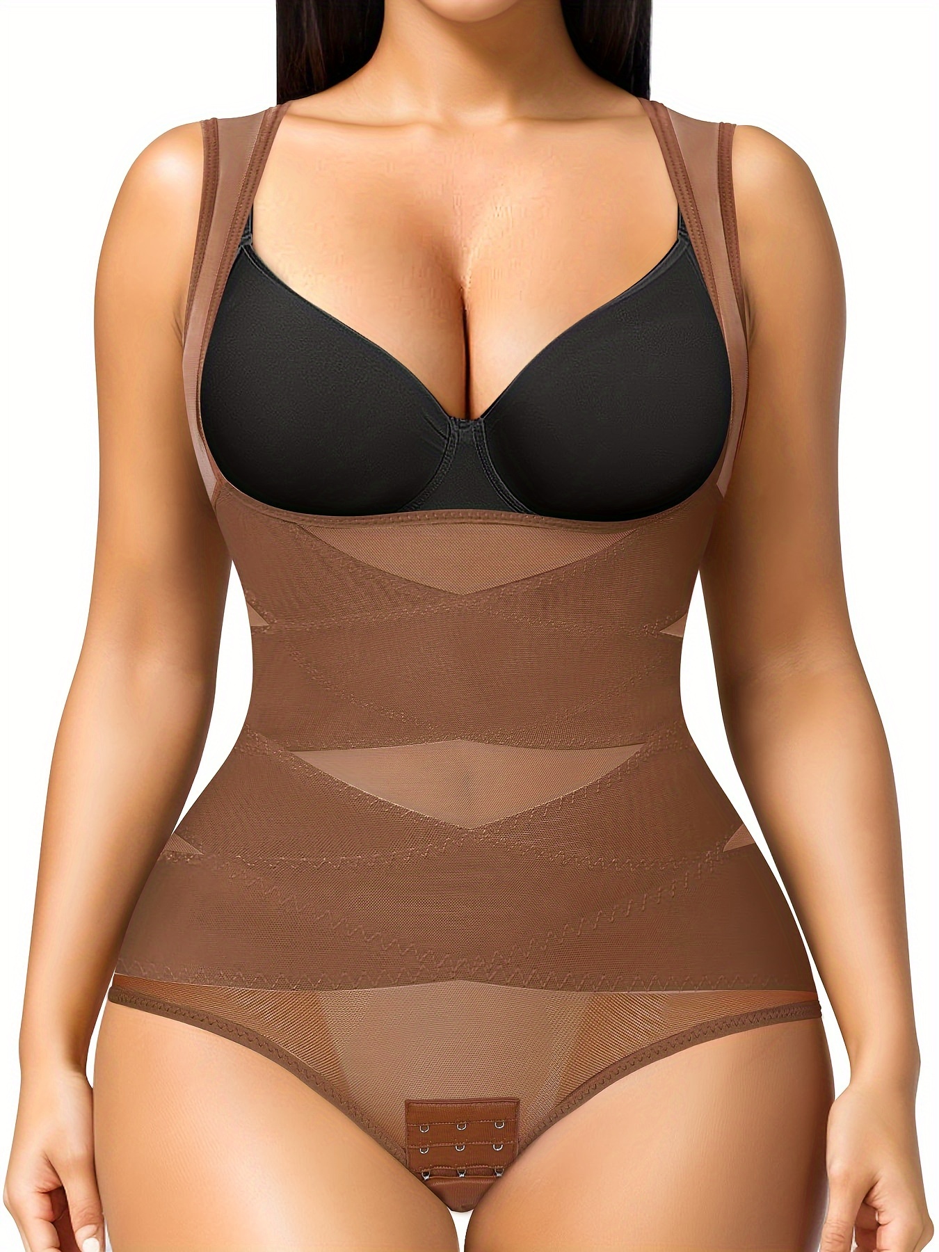 Simple Solid Slip Shaping Bodysuit Tummy Control Open Bust - Temu