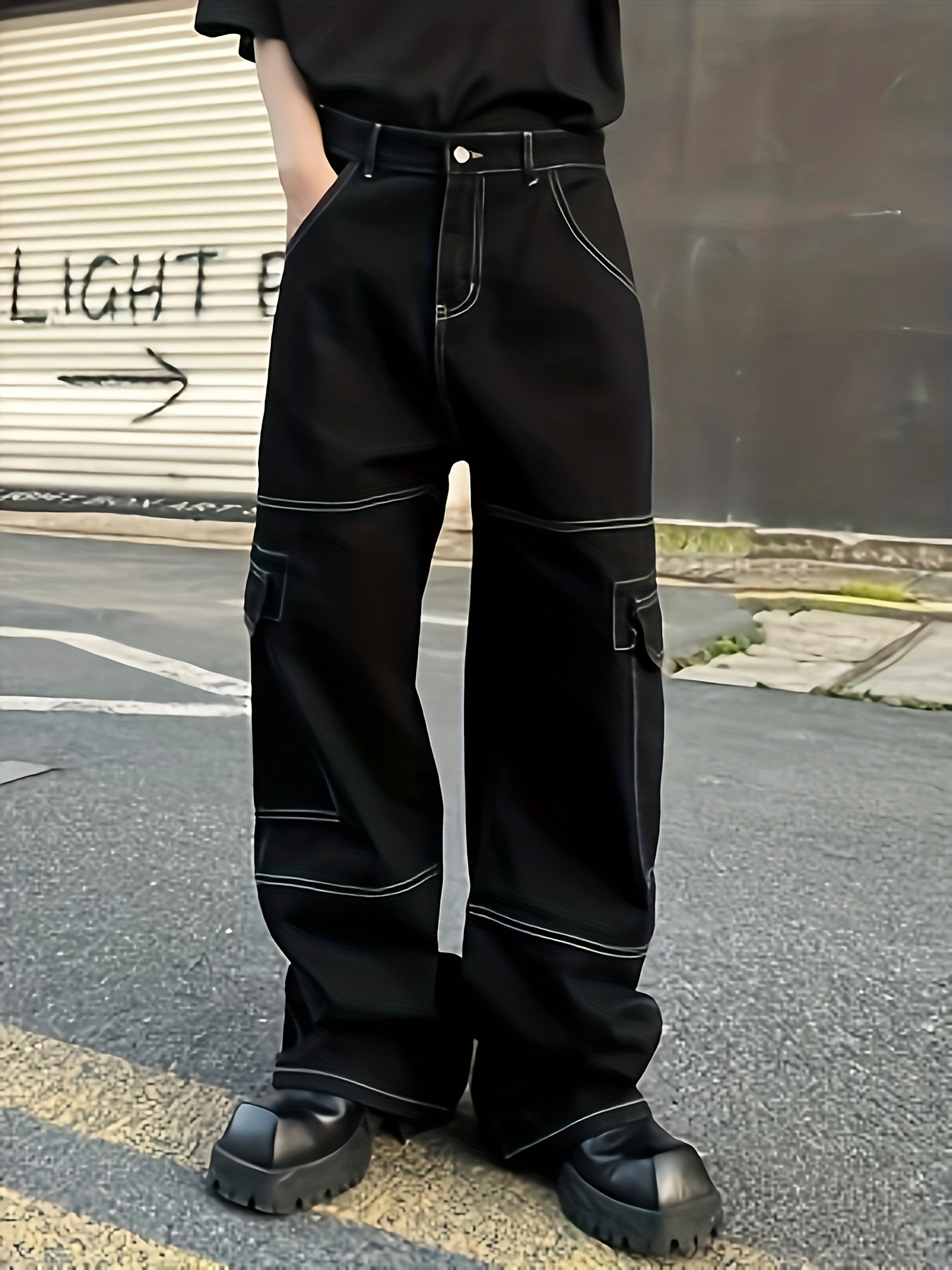 Loose Fit Multi Pocket Cargo Jeans Men's Casual Distressed - Temu