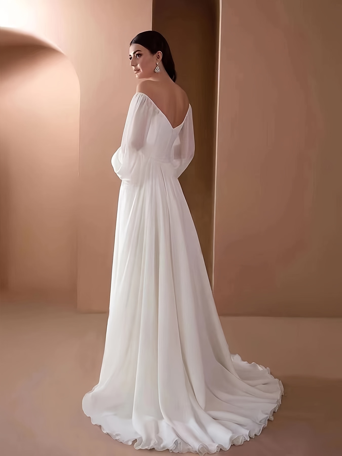 Off Shoulder Gown Wedding Dresses Elegant Solid Ruched - Temu Mexico